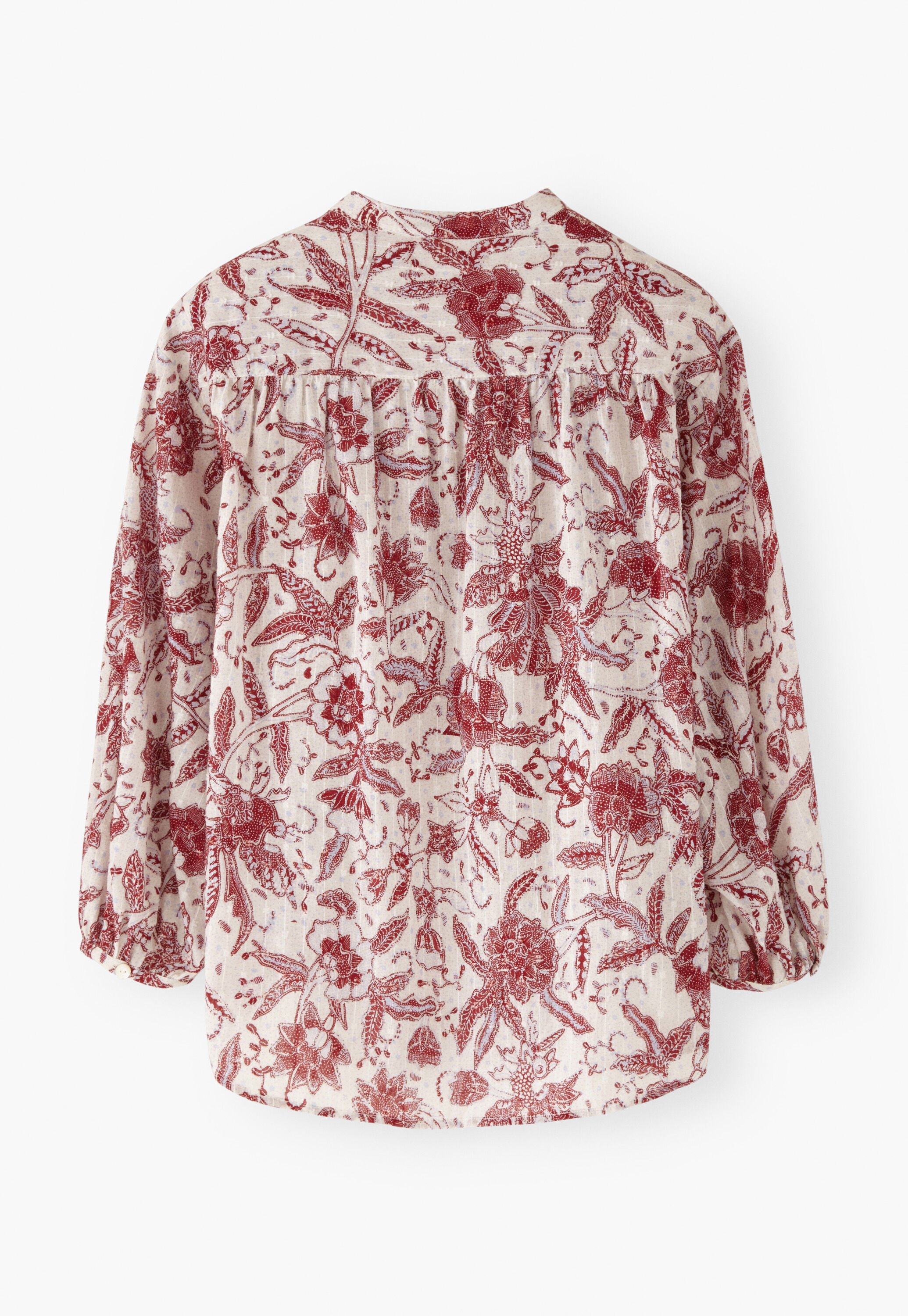 Collarless printed blouse