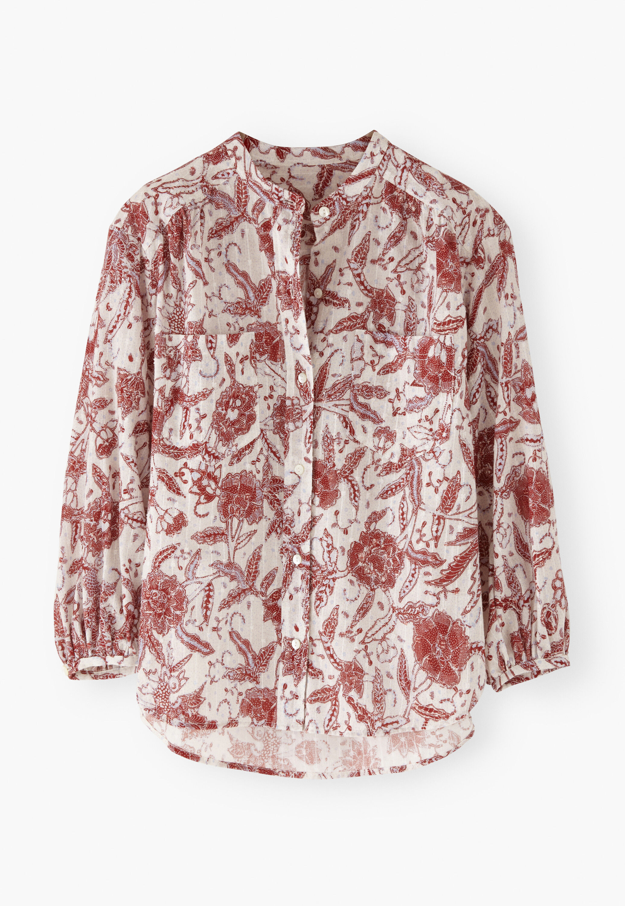 Collarless printed blouse