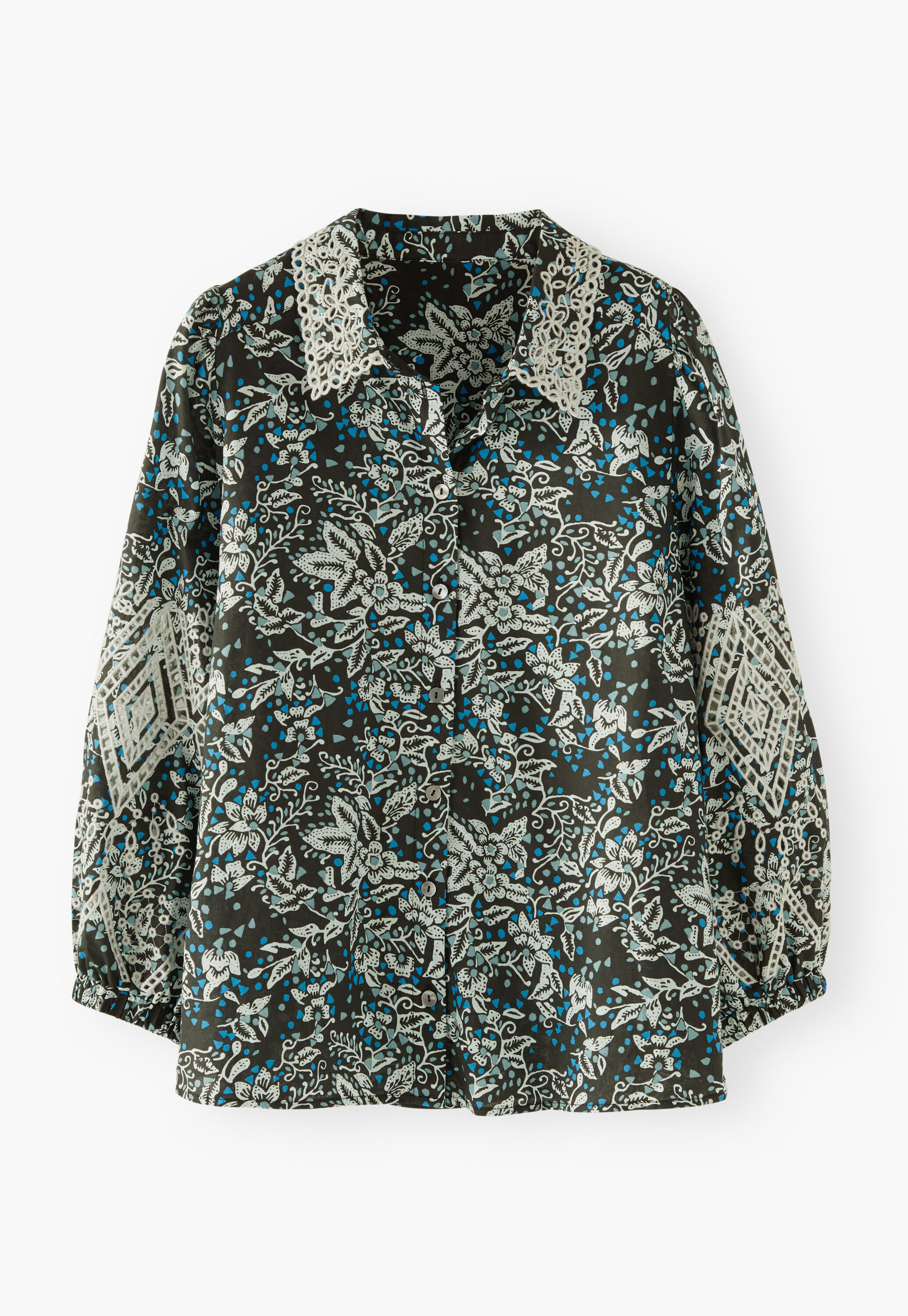 Printed cutwork blouse