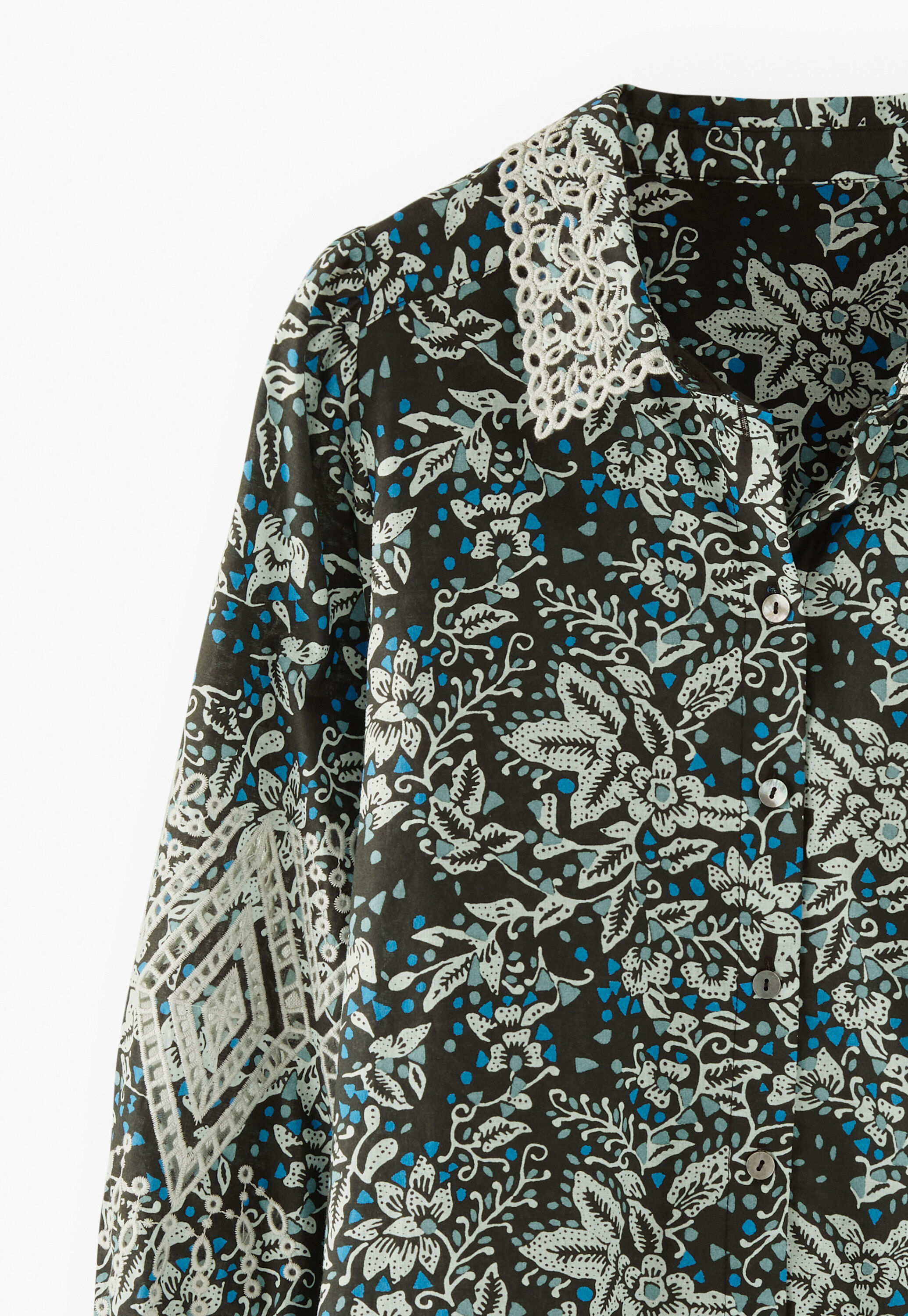 Printed cutwork blouse