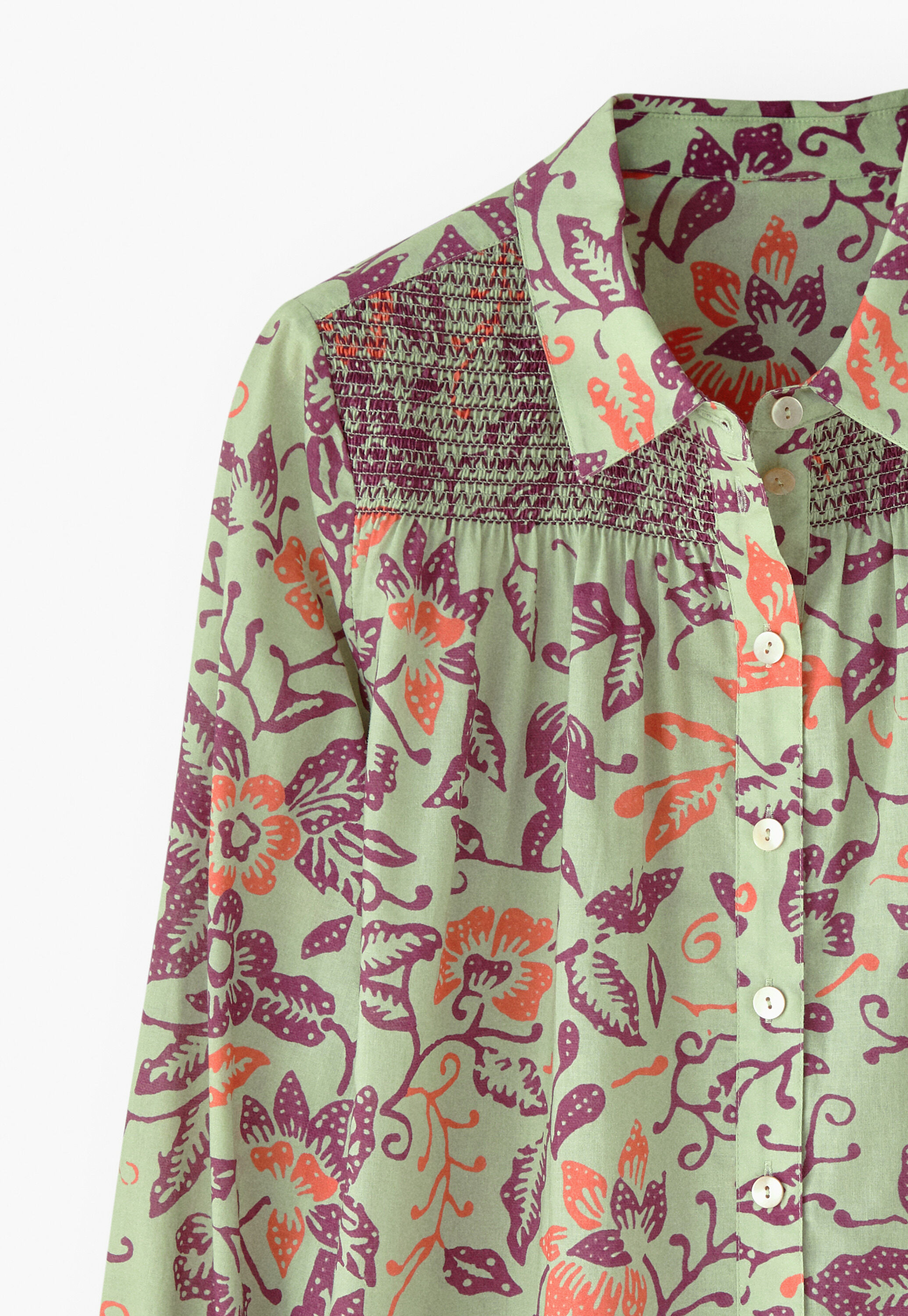 Printed shirring detail shirt