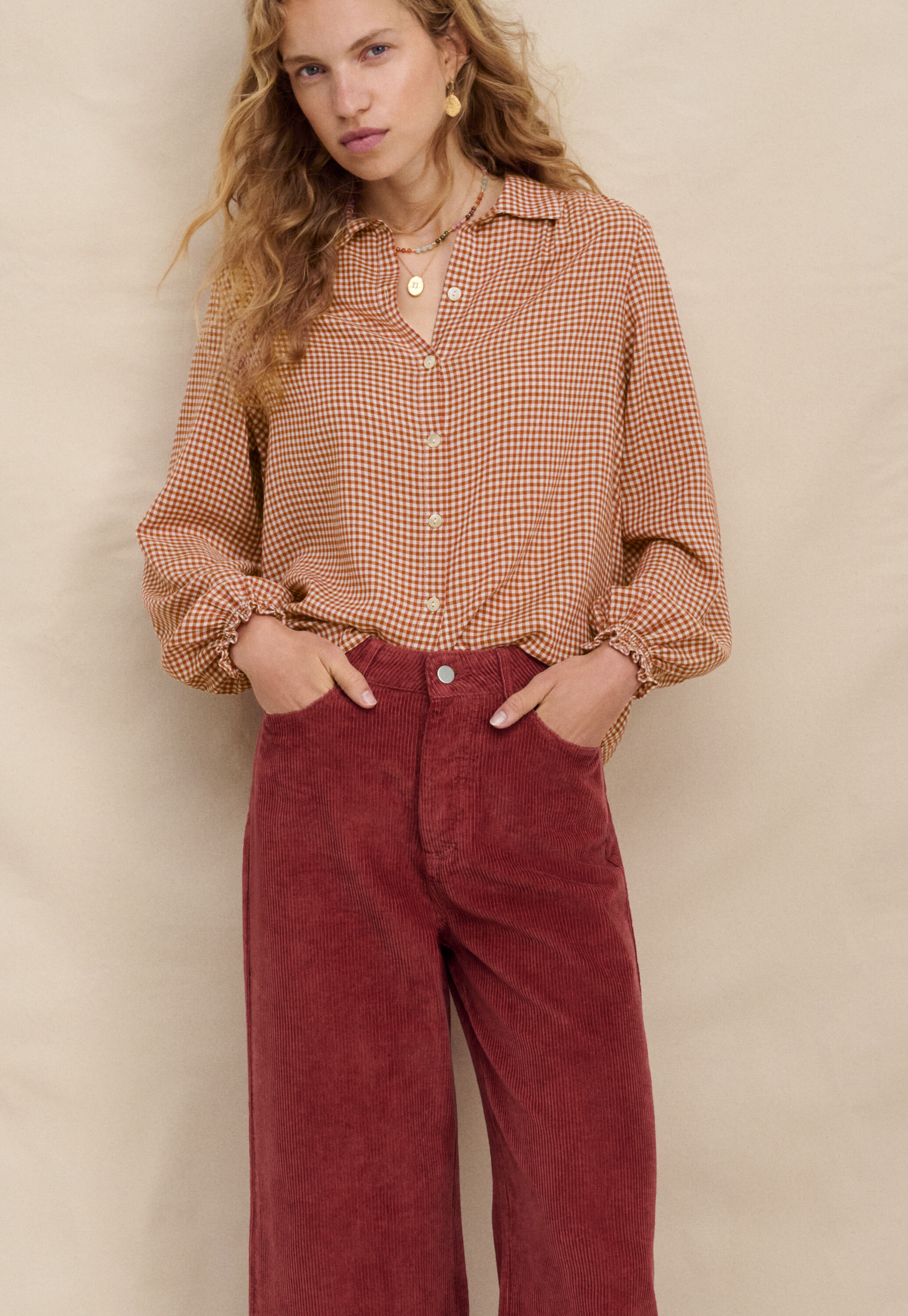 Wide-leg cord trousers