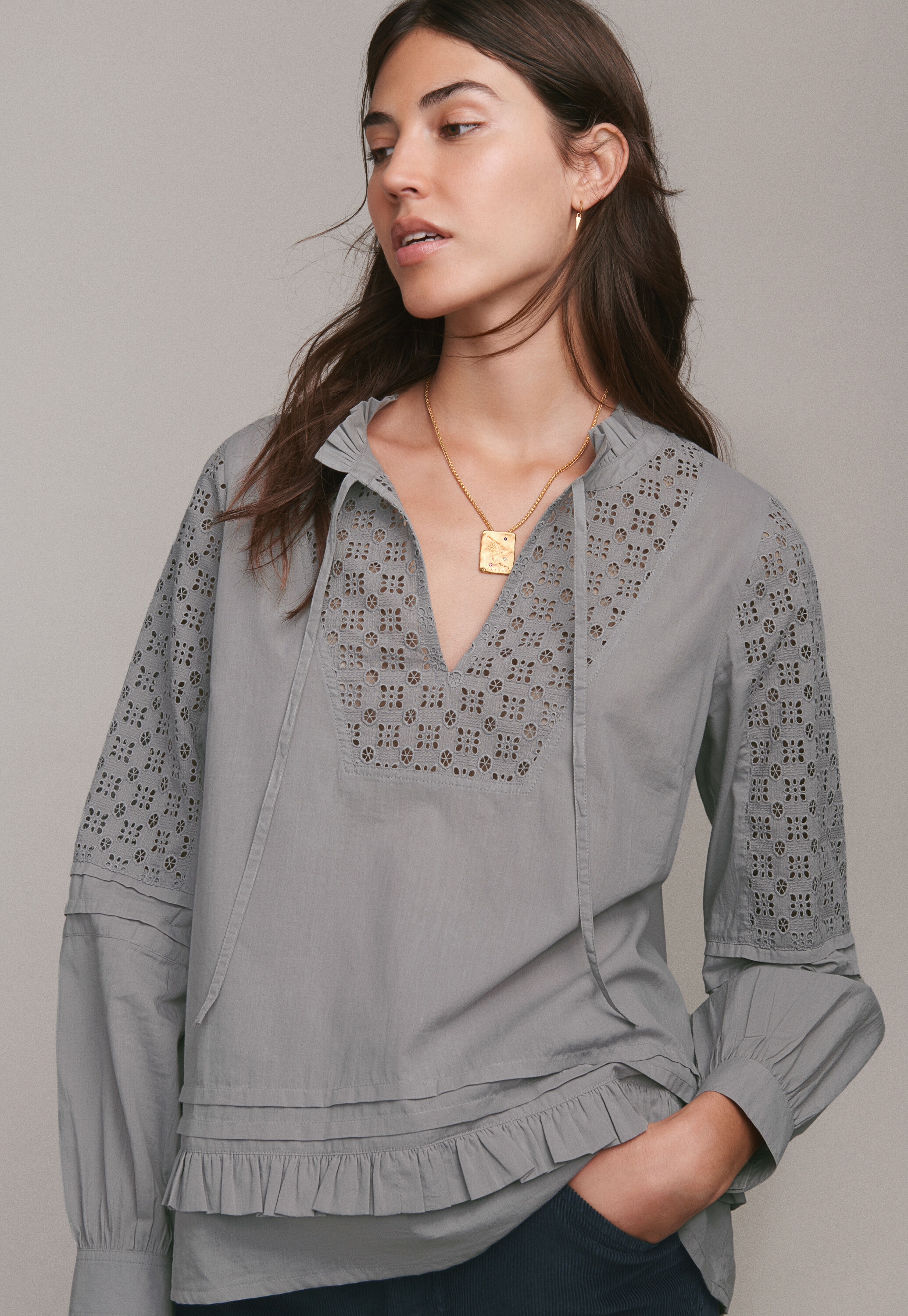 Longline frill blouse