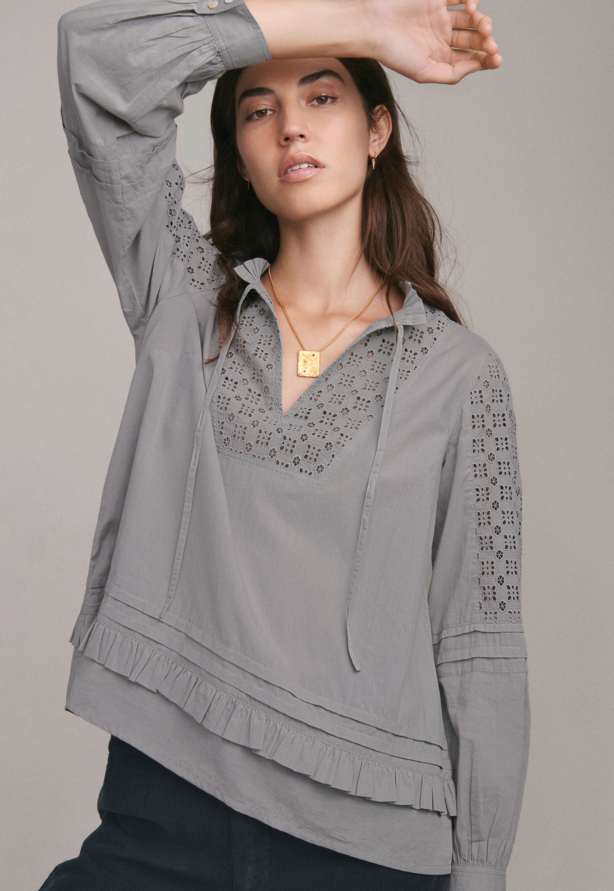 Longline frill blouse