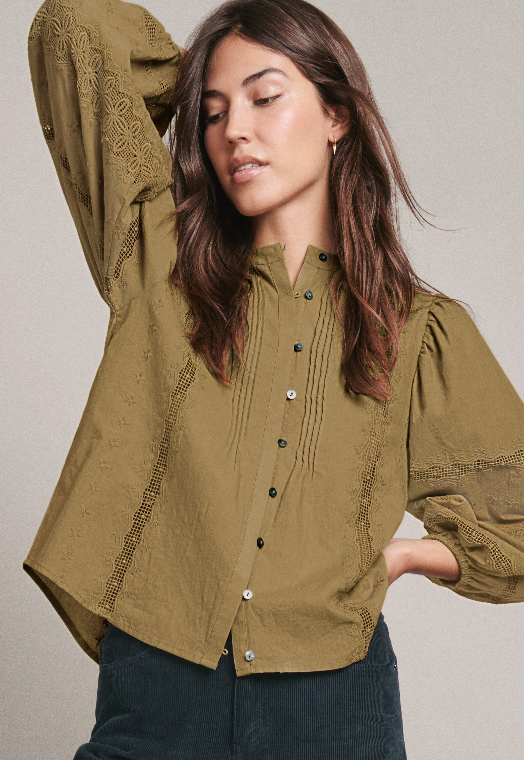 Lace-sleeve blouse