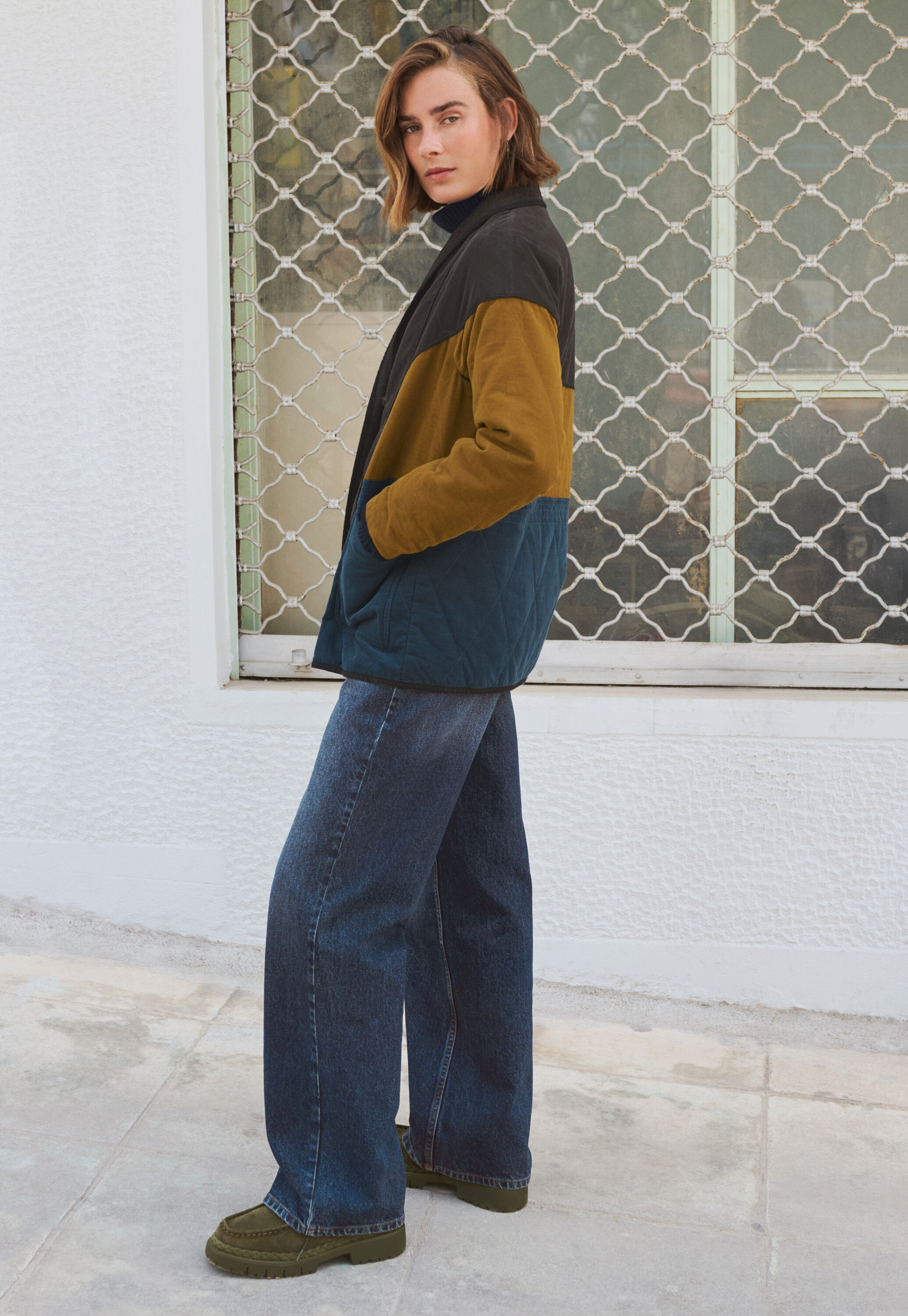 Panelled cord coat, Petrol ochre, large