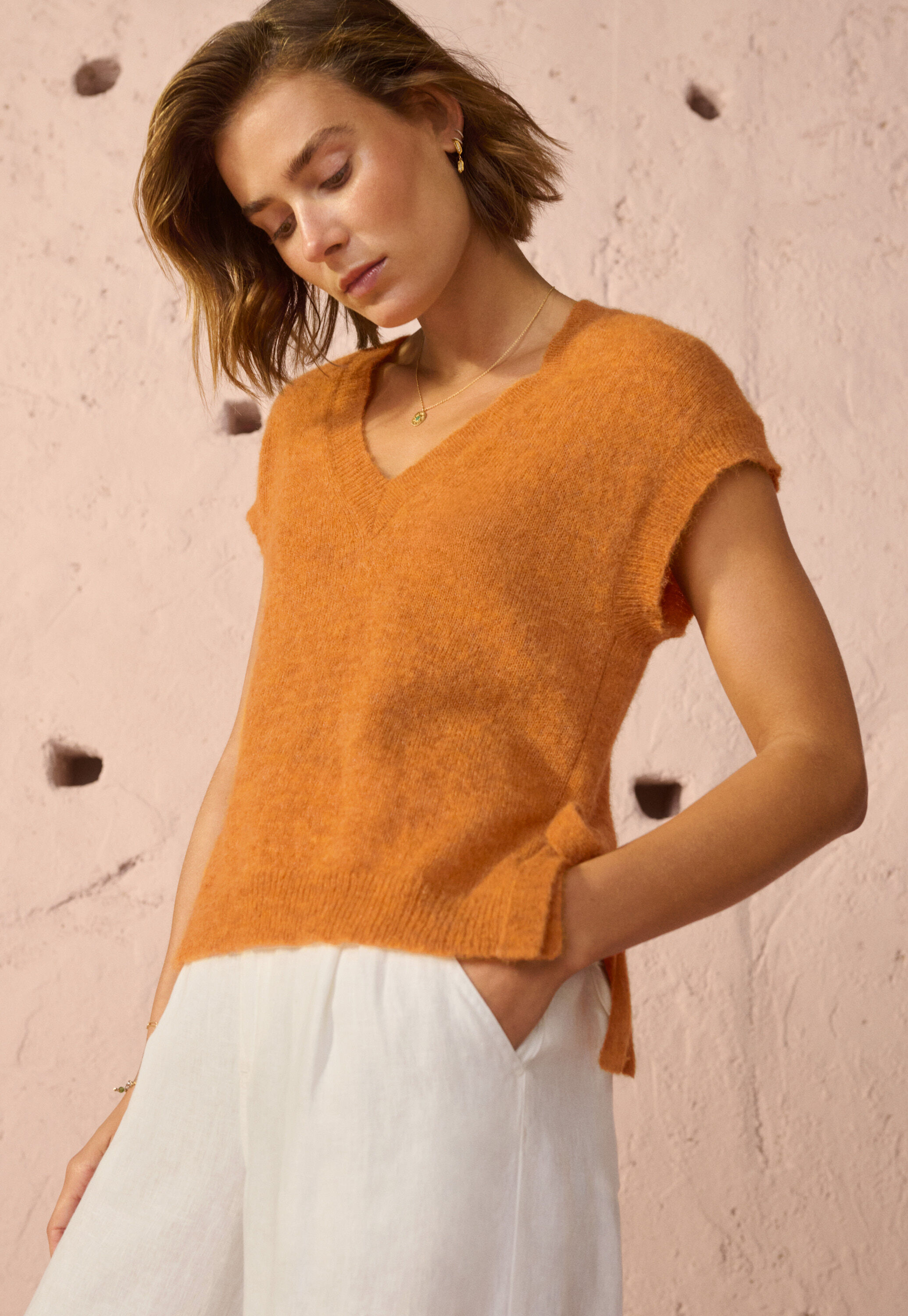 Lace-stitch sweater