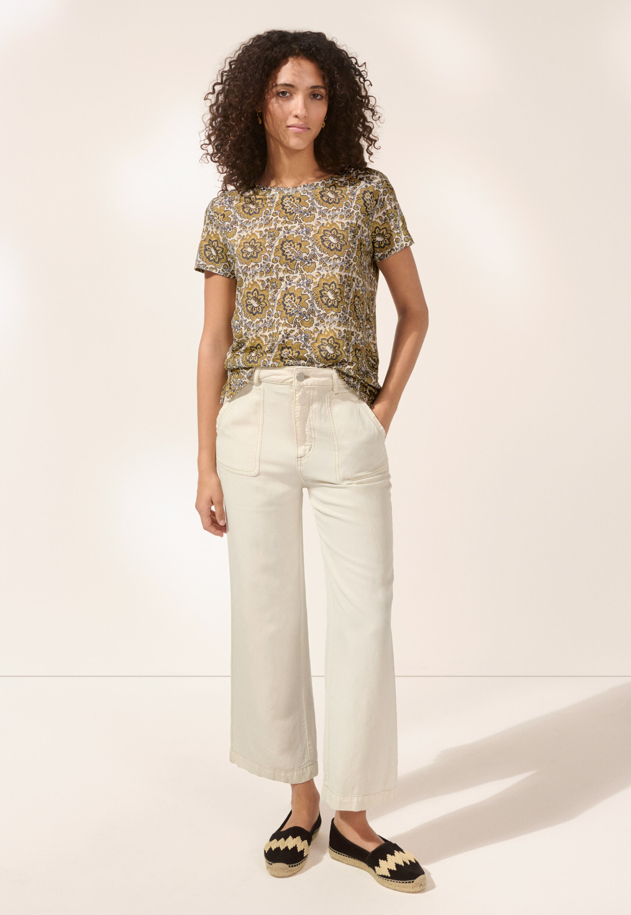 Printed T-shirt, Ecru gold, large