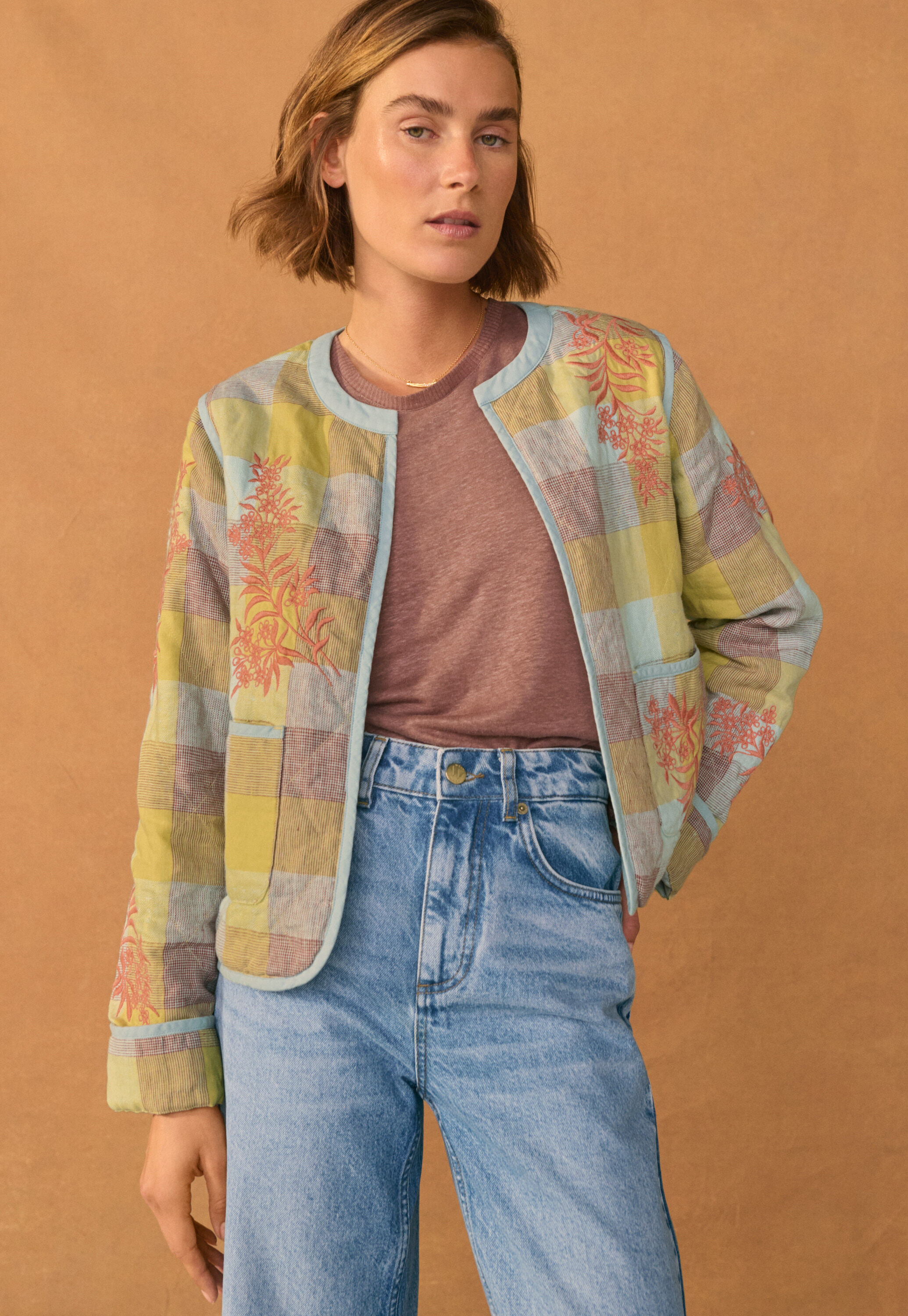 Embroidered gingham jacket