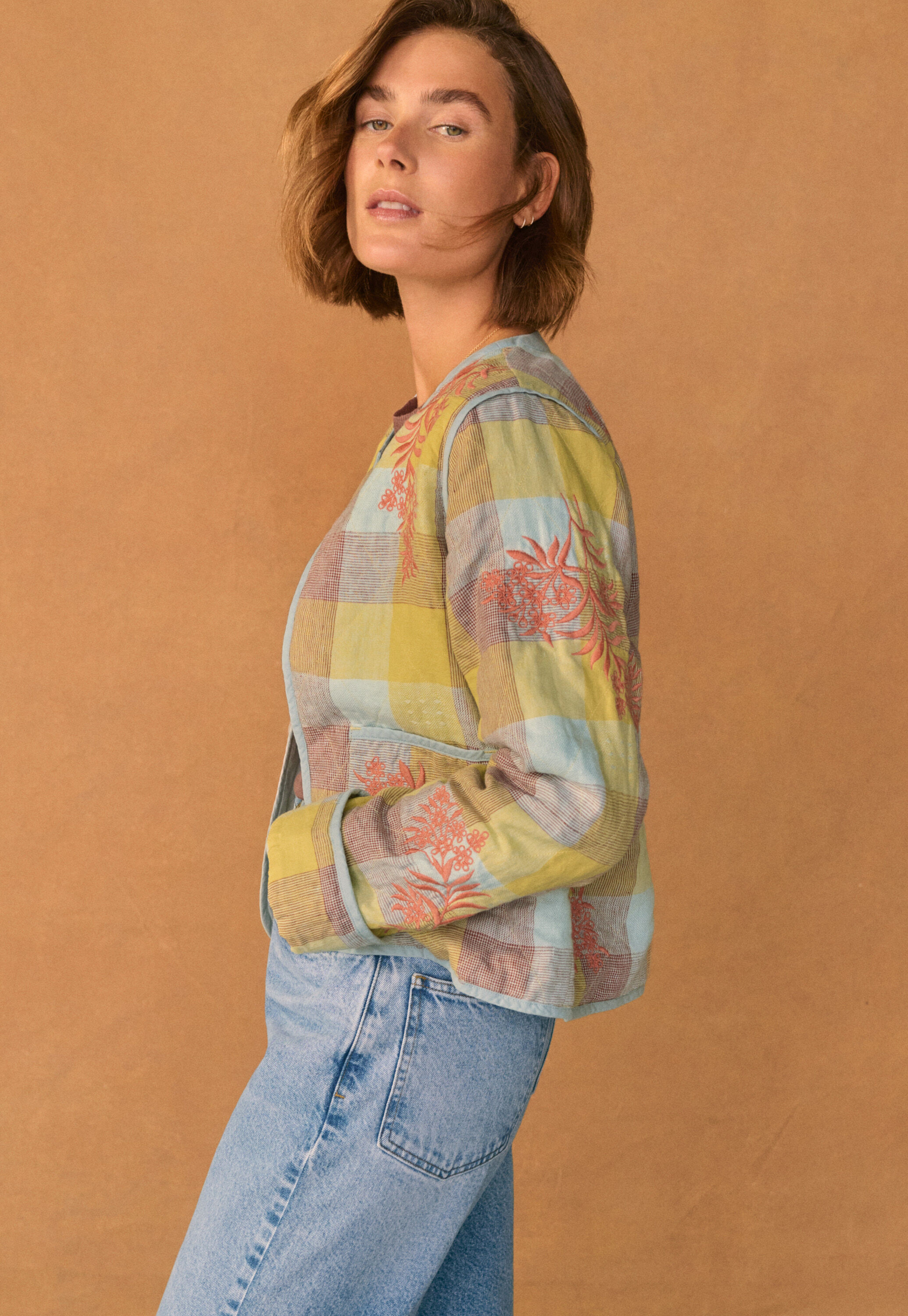 Embroidered gingham jacket, Yellow brick, large
