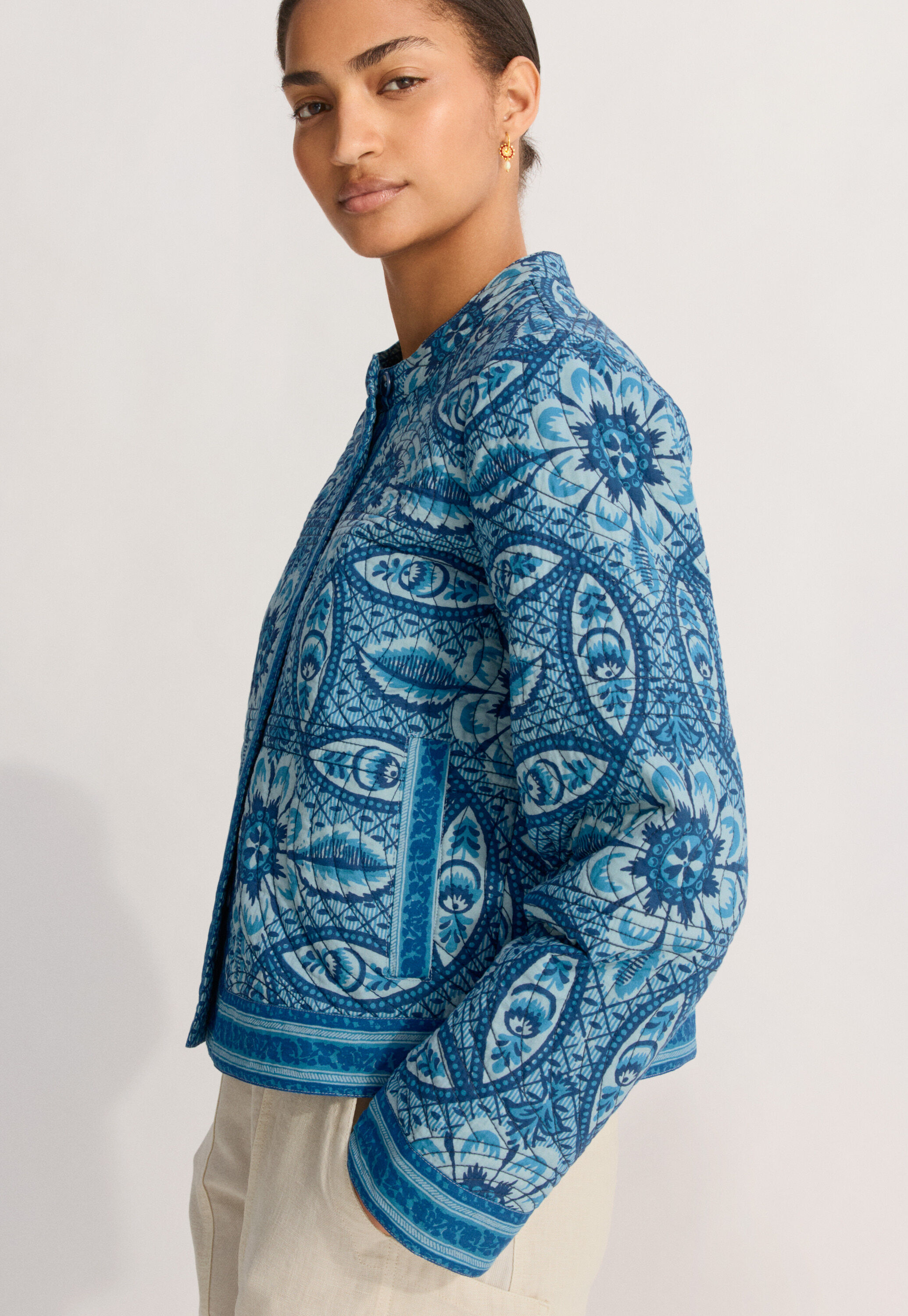 Statement printed jacket, Blue aqua, large