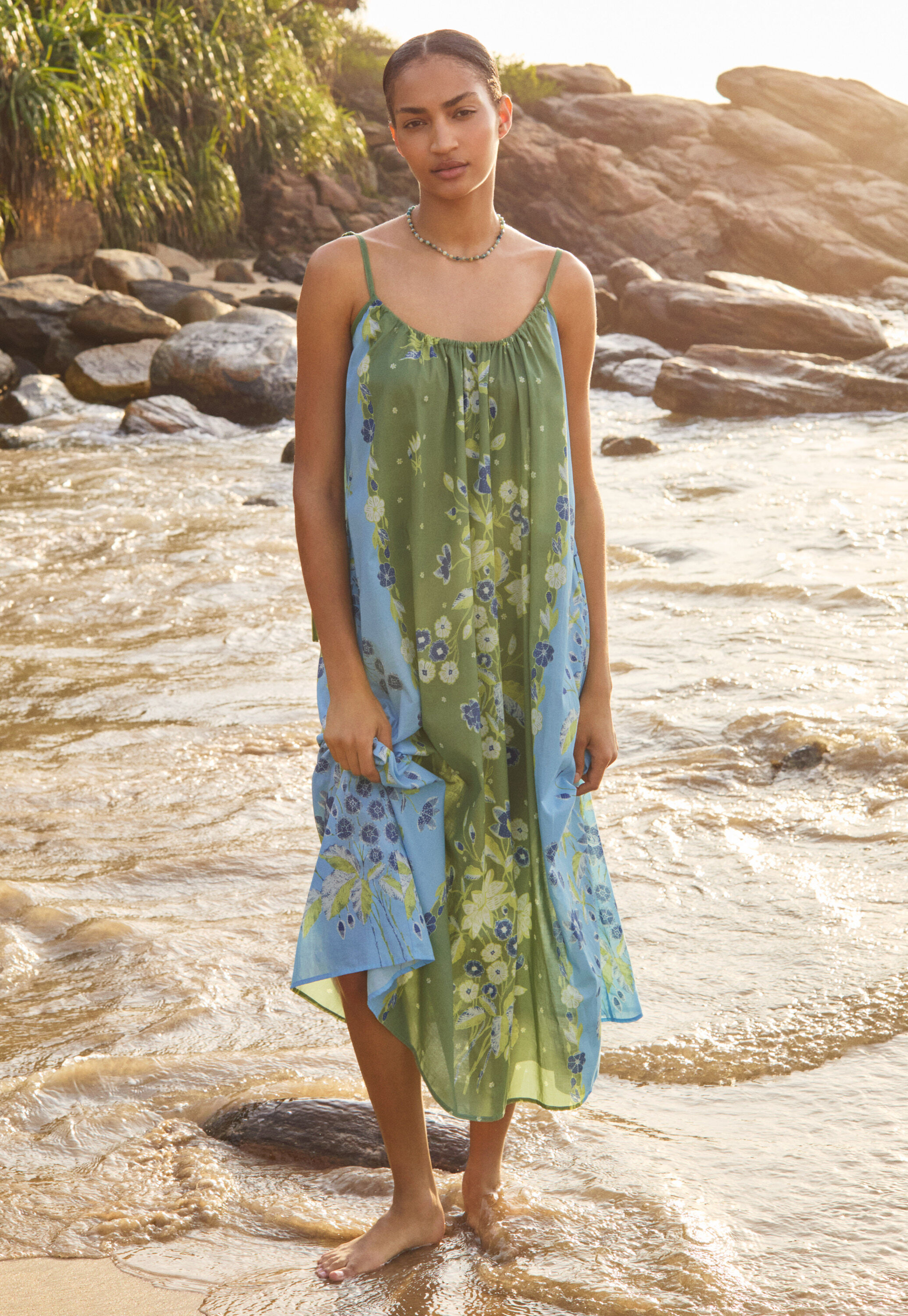 Printed dress, Cerulean olive, large