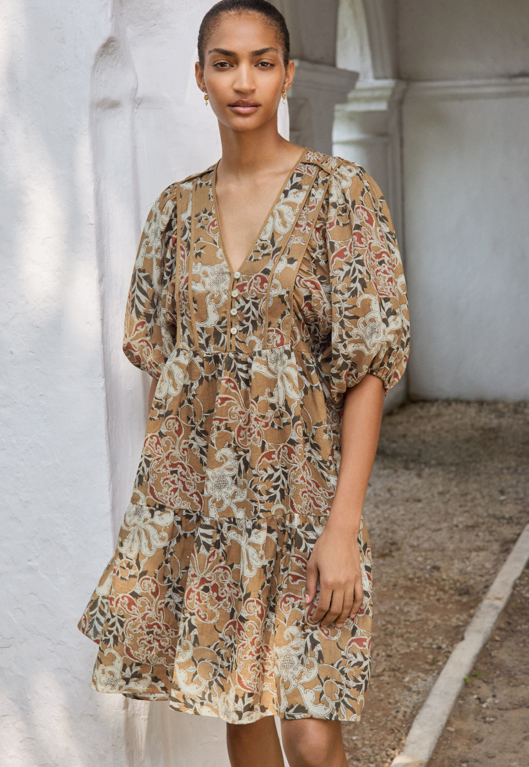 Printed dress, Sepia red, large