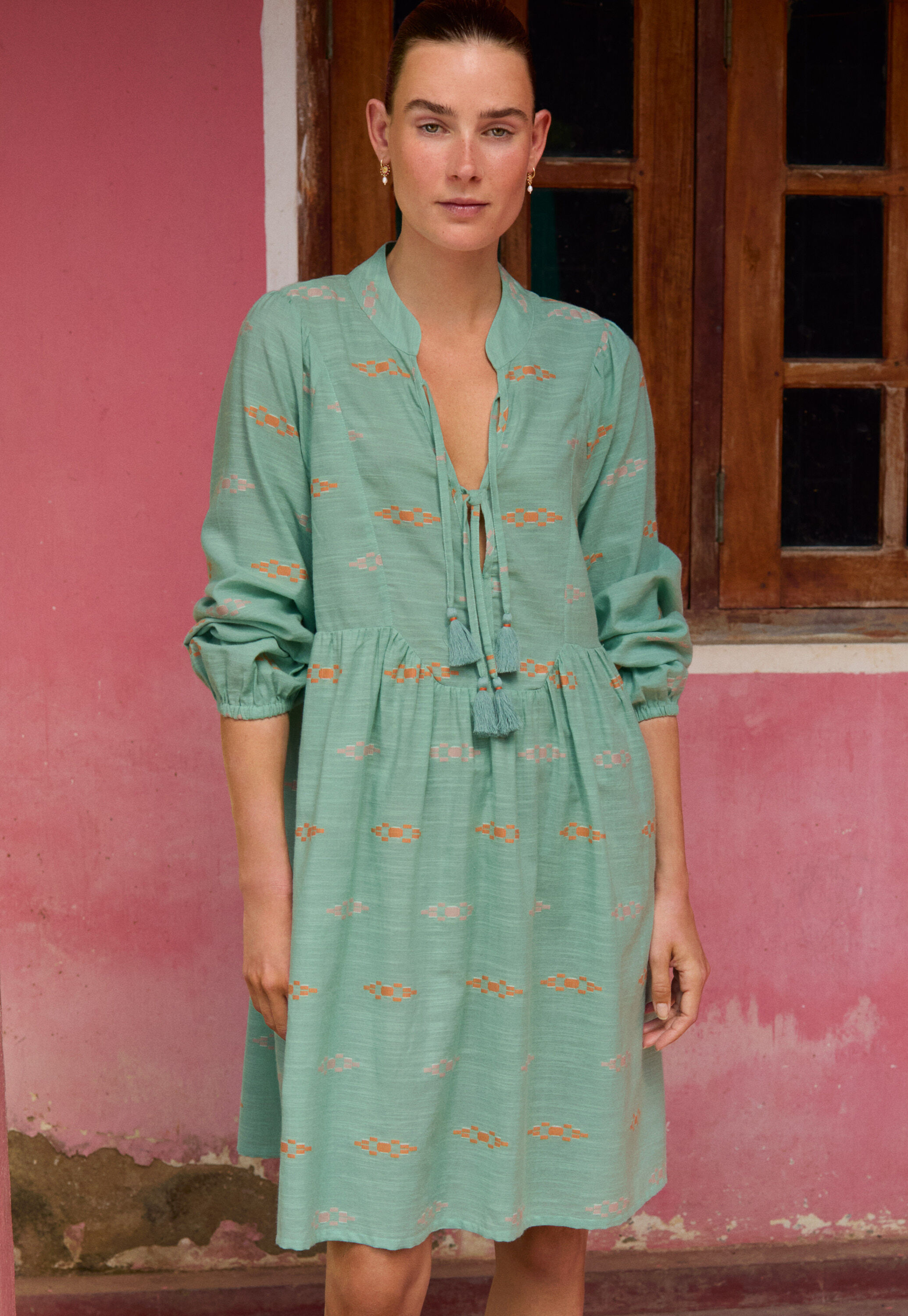 Kaftan dress, Seafoam orange, large