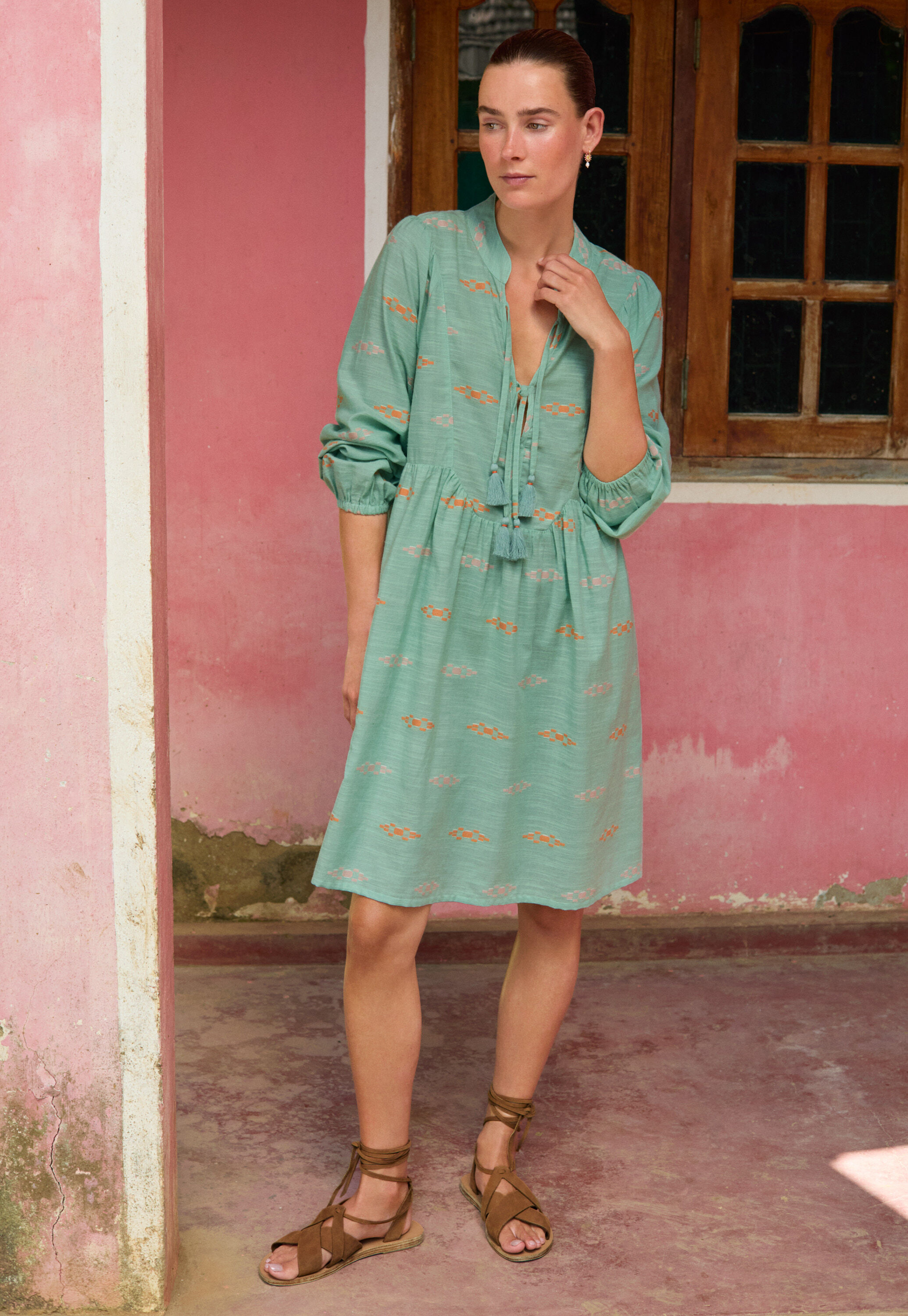 Kaftan dress, Seafoam orange, large