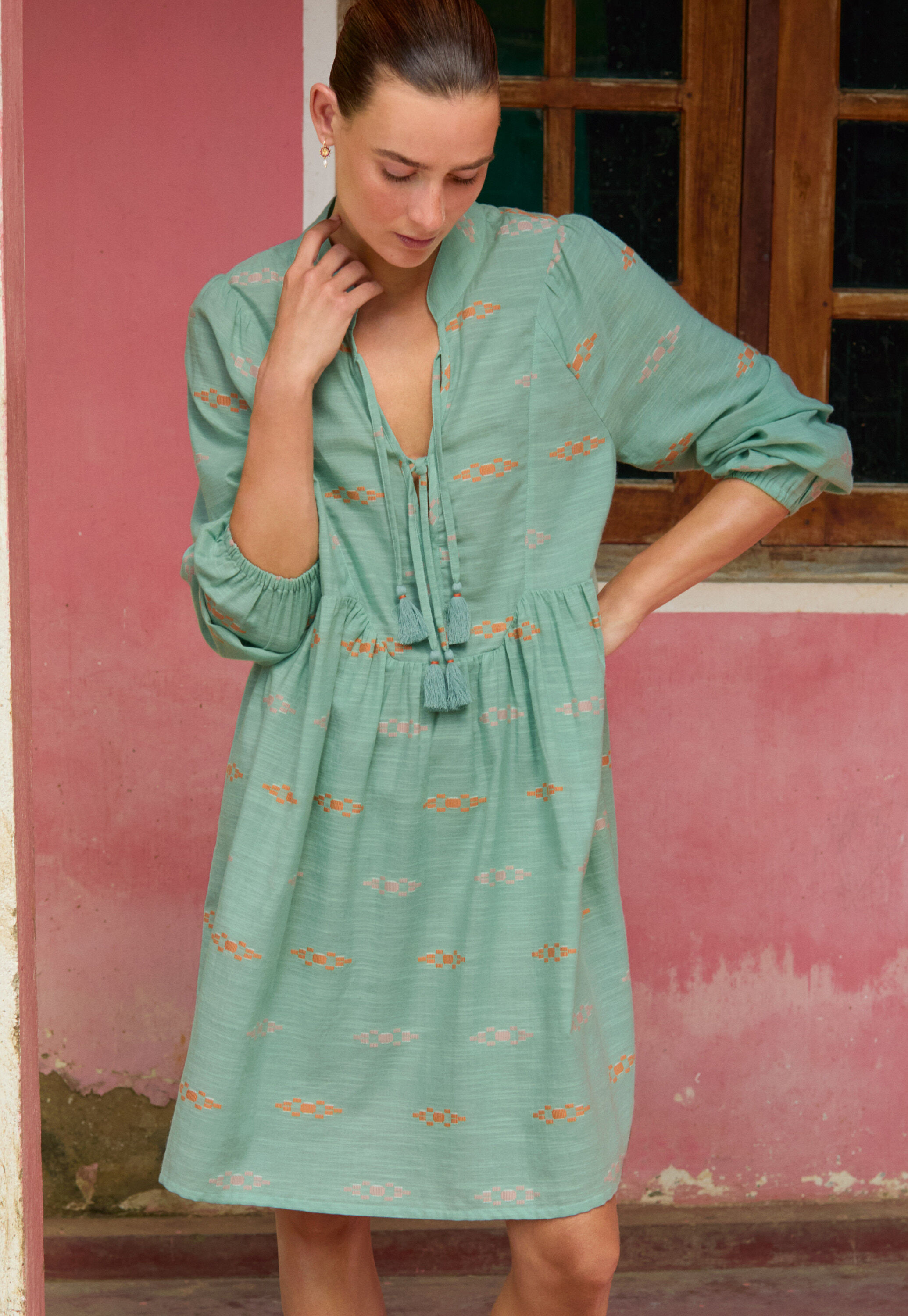 Kaftan dress, Seafoam orange, large