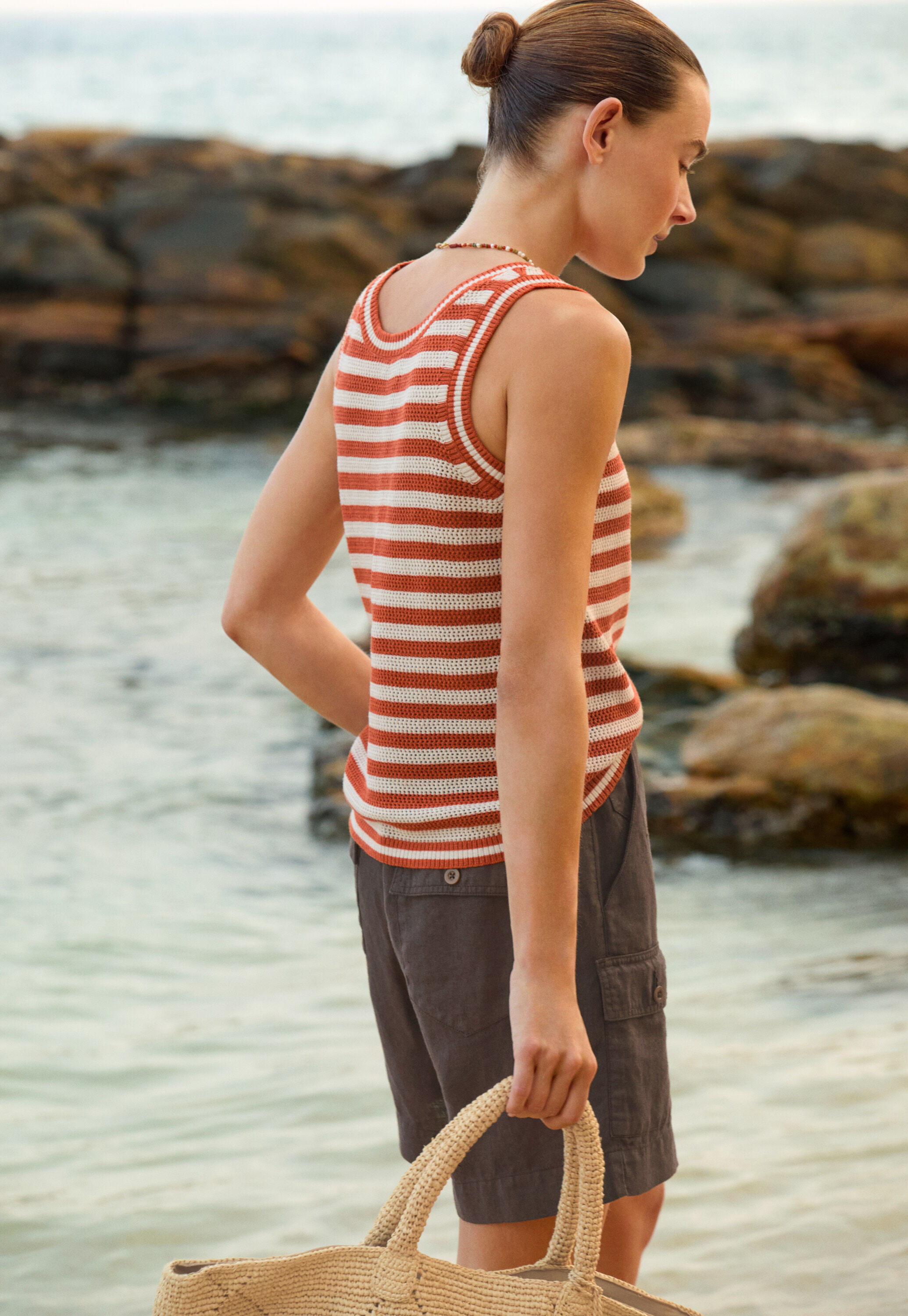 Striped sleeveless knit, Amber ecru, large