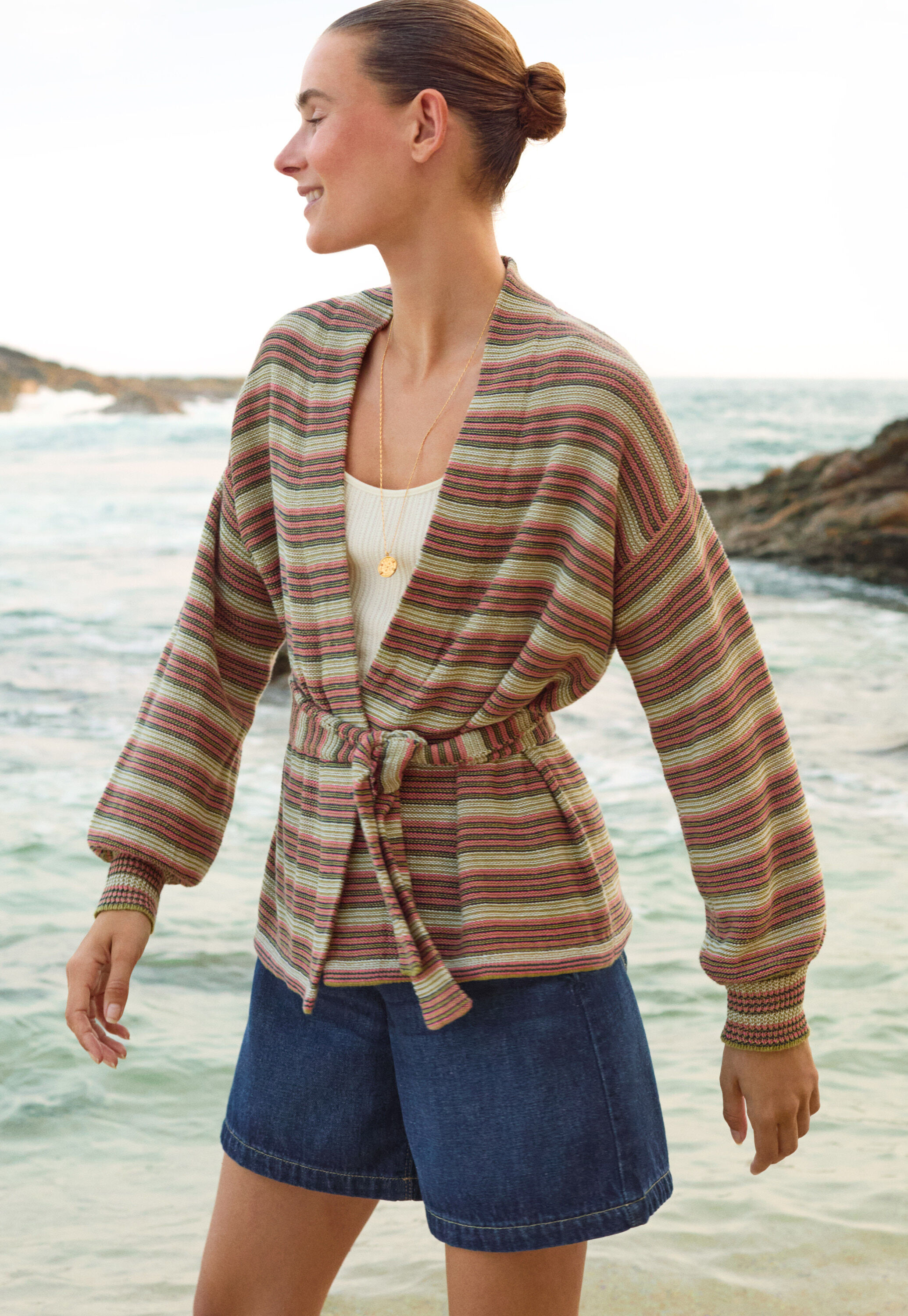 Striped cardigan, Olive rose, large