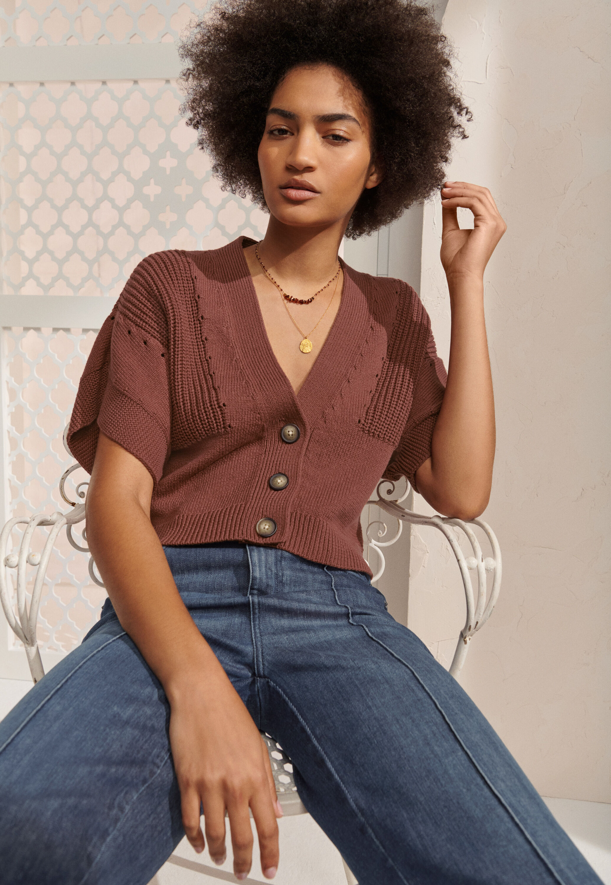 Lace-stitch sweater