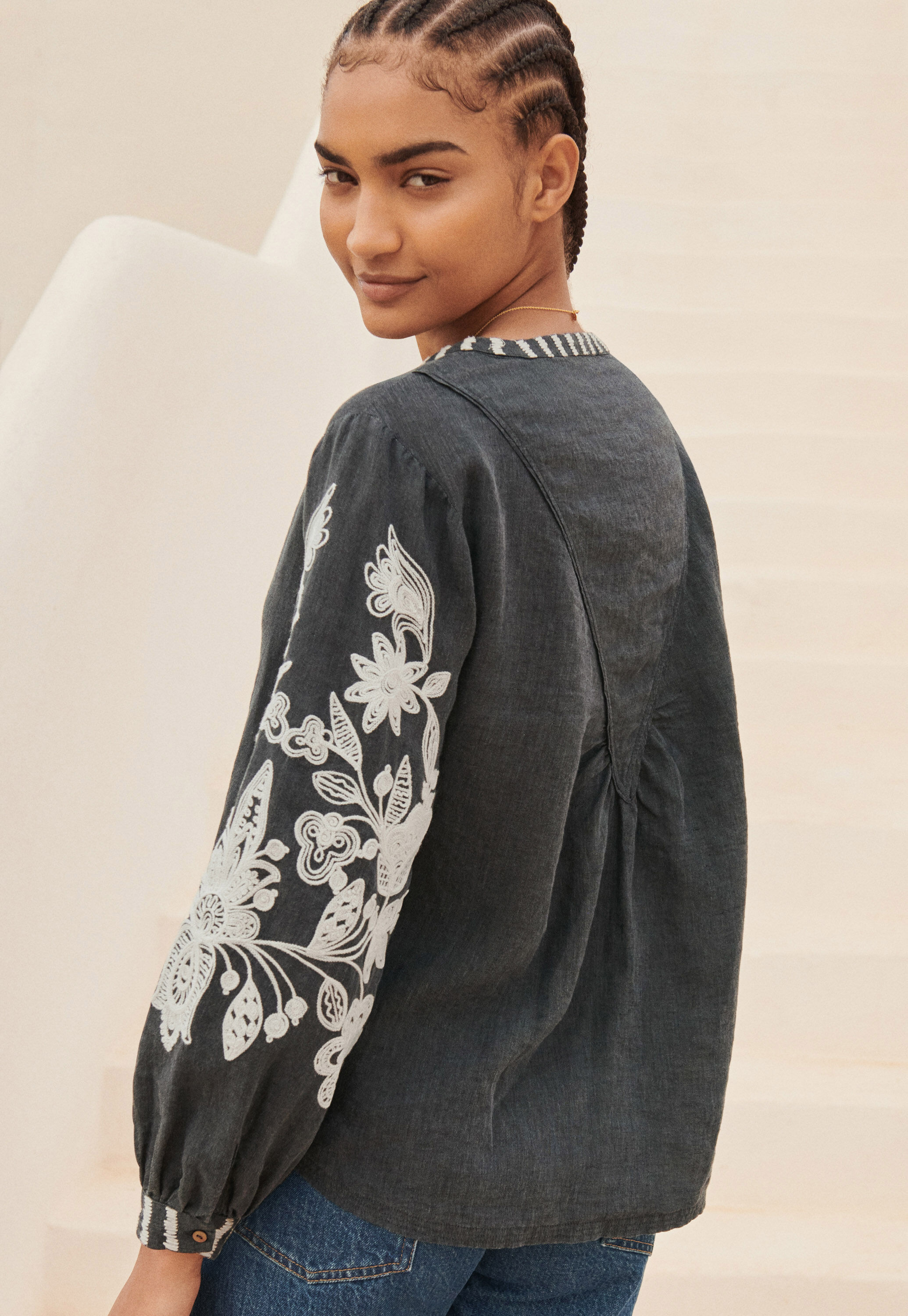 Cornely embroidered blouse, Petrol black, large