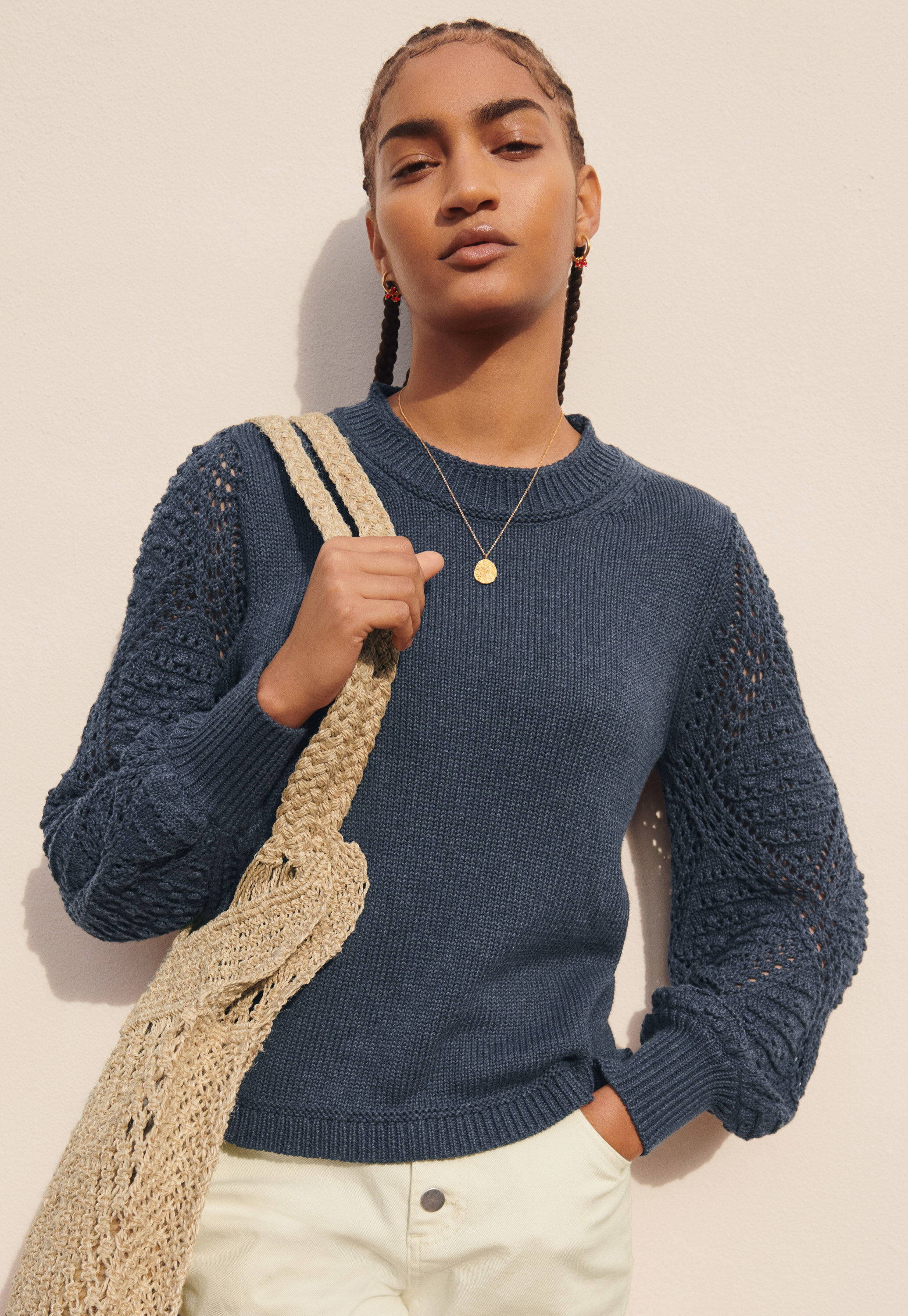 Lace-stitch sweater