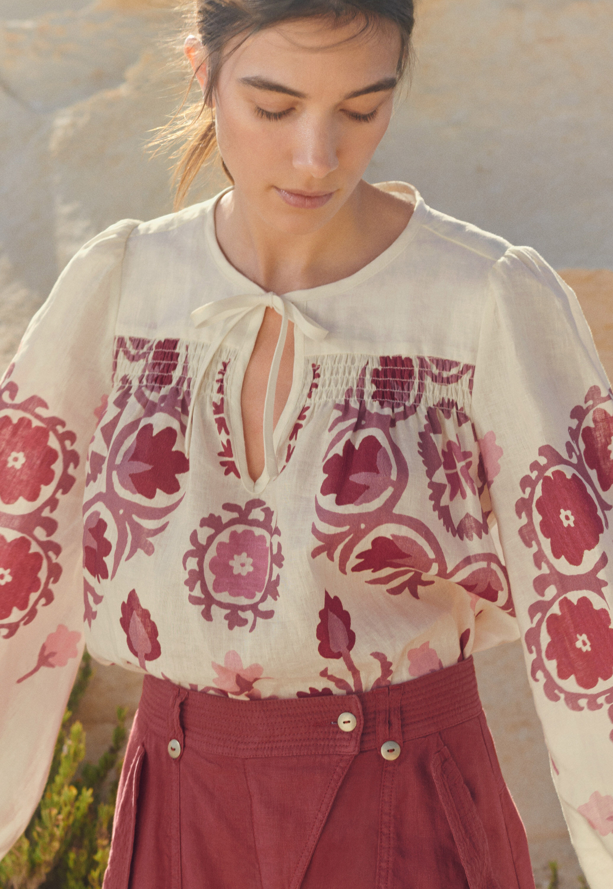 Printed boho blouse, Ecru pink, large