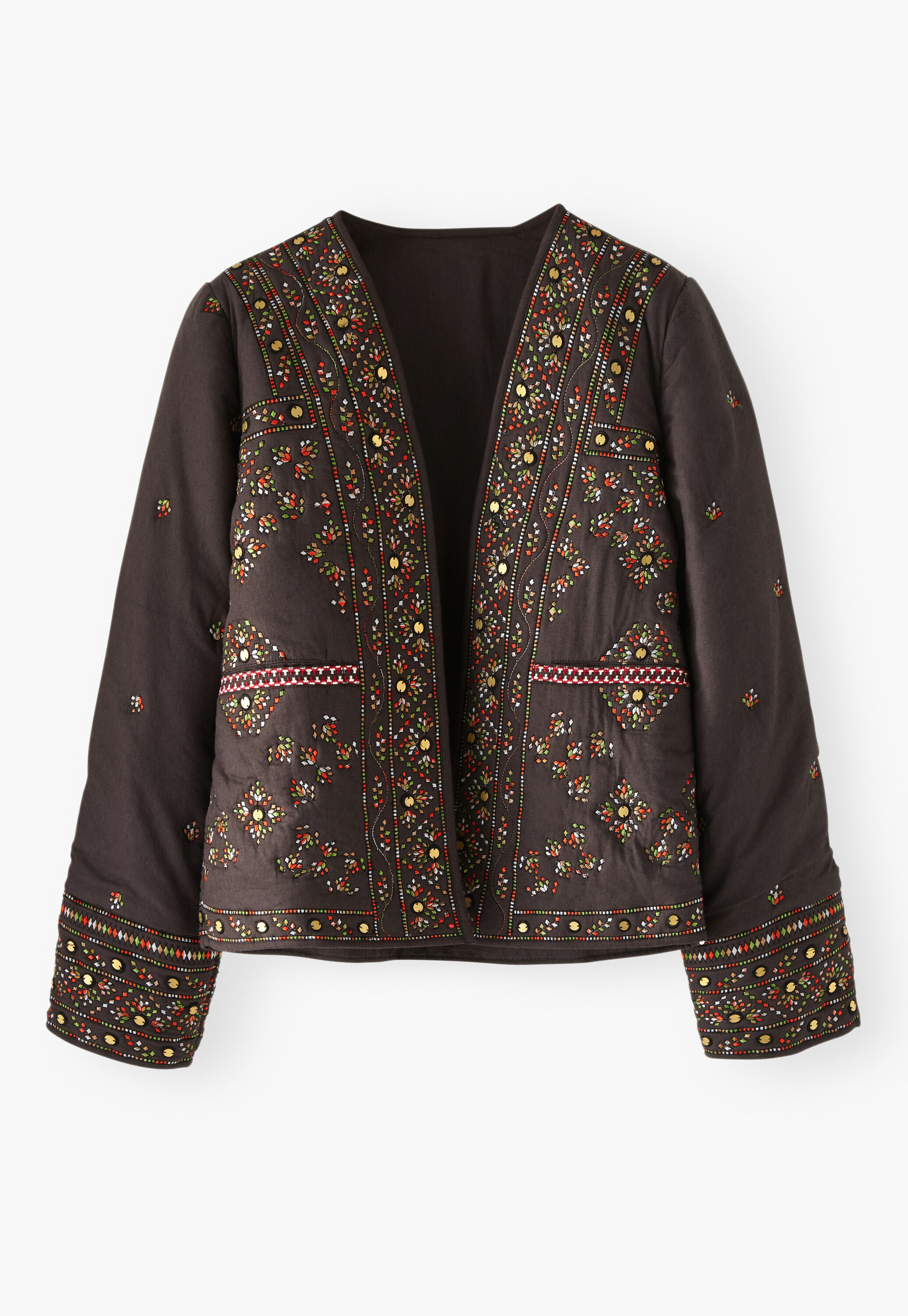 Quilted embroidered jacket, Charcoal, large