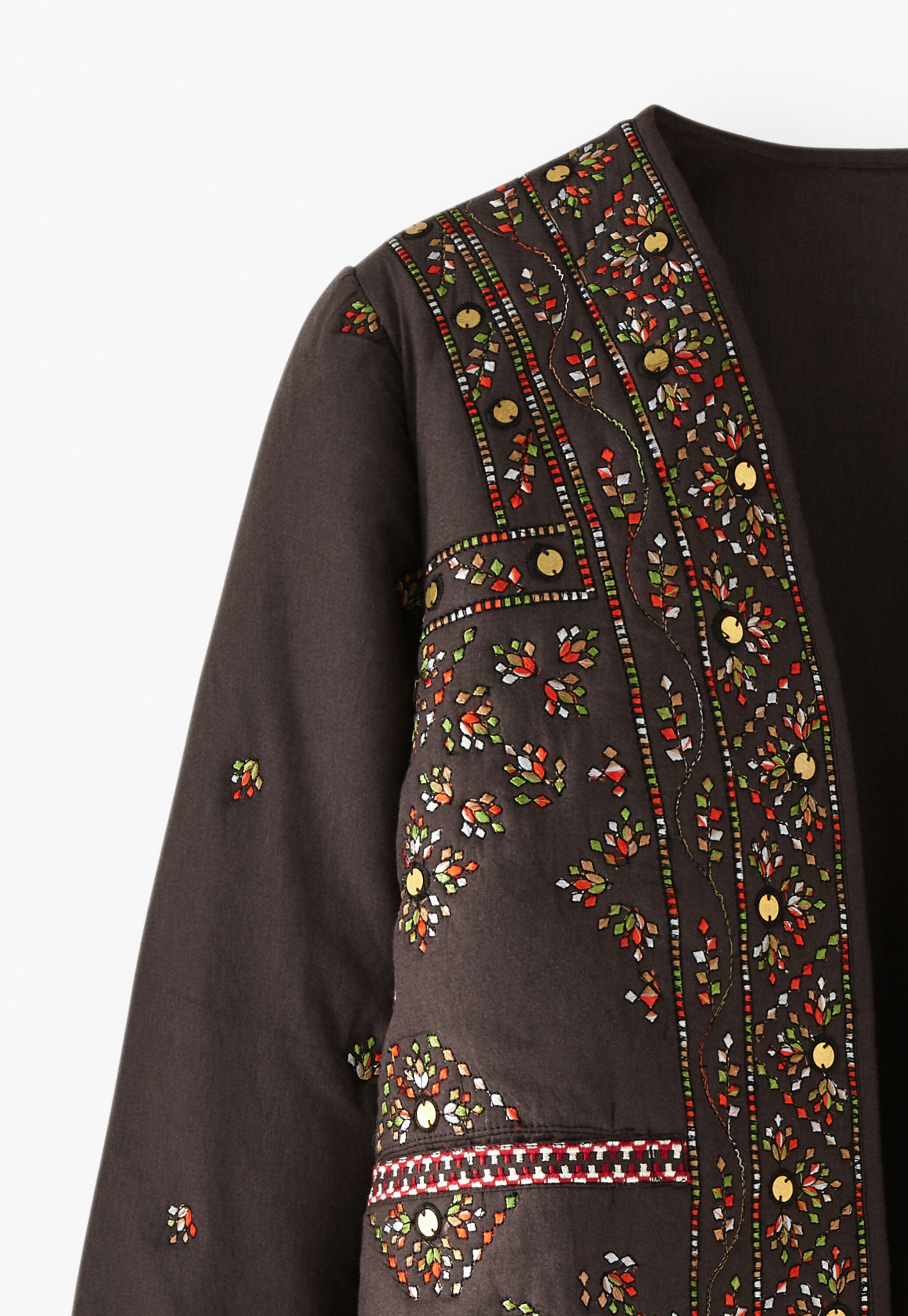 Quilted embroidered jacket, Charcoal, large