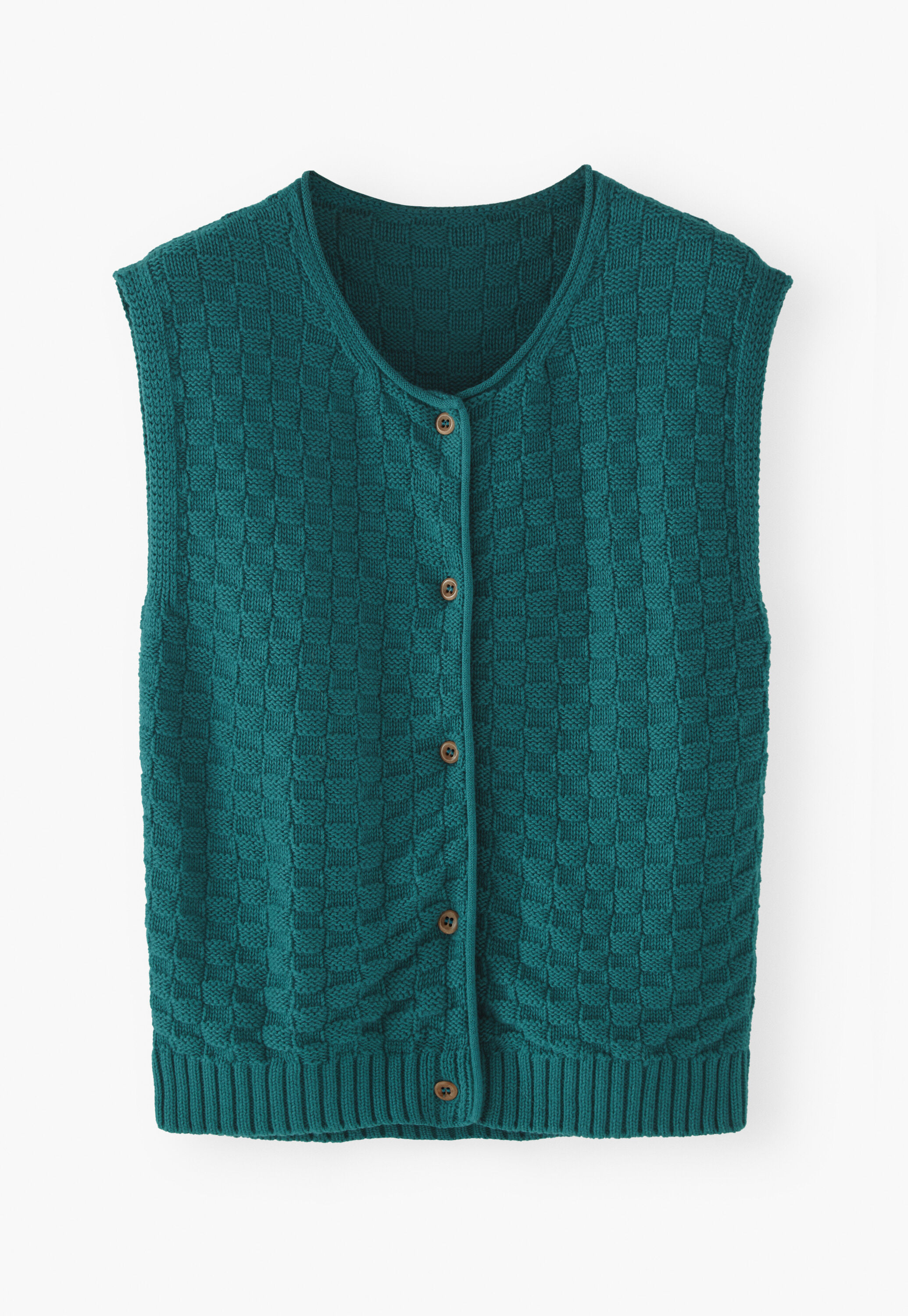 Basket-stitch sleeveless sweater, Teal, large
