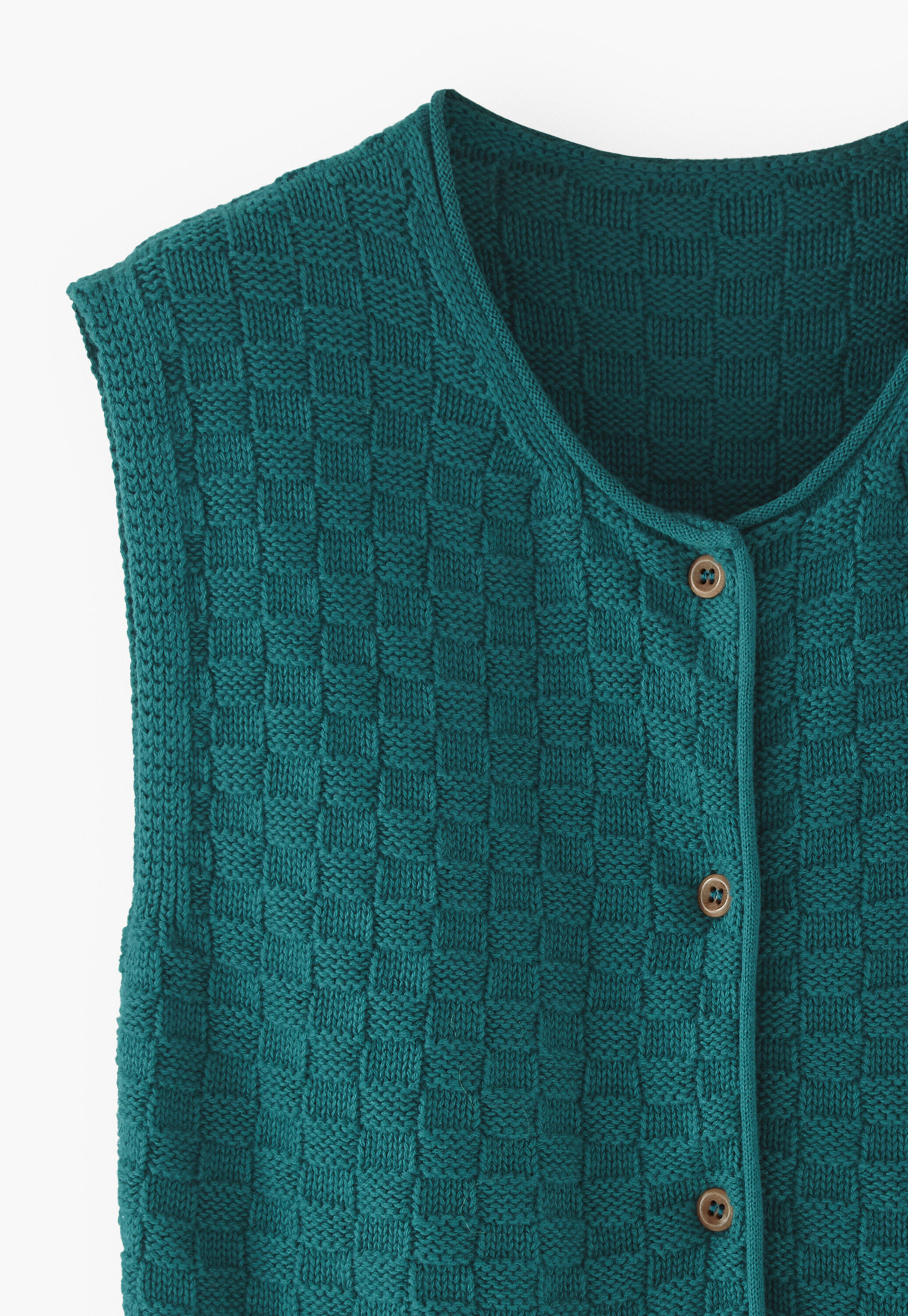 Basket-stitch sleeveless sweater, Teal, large