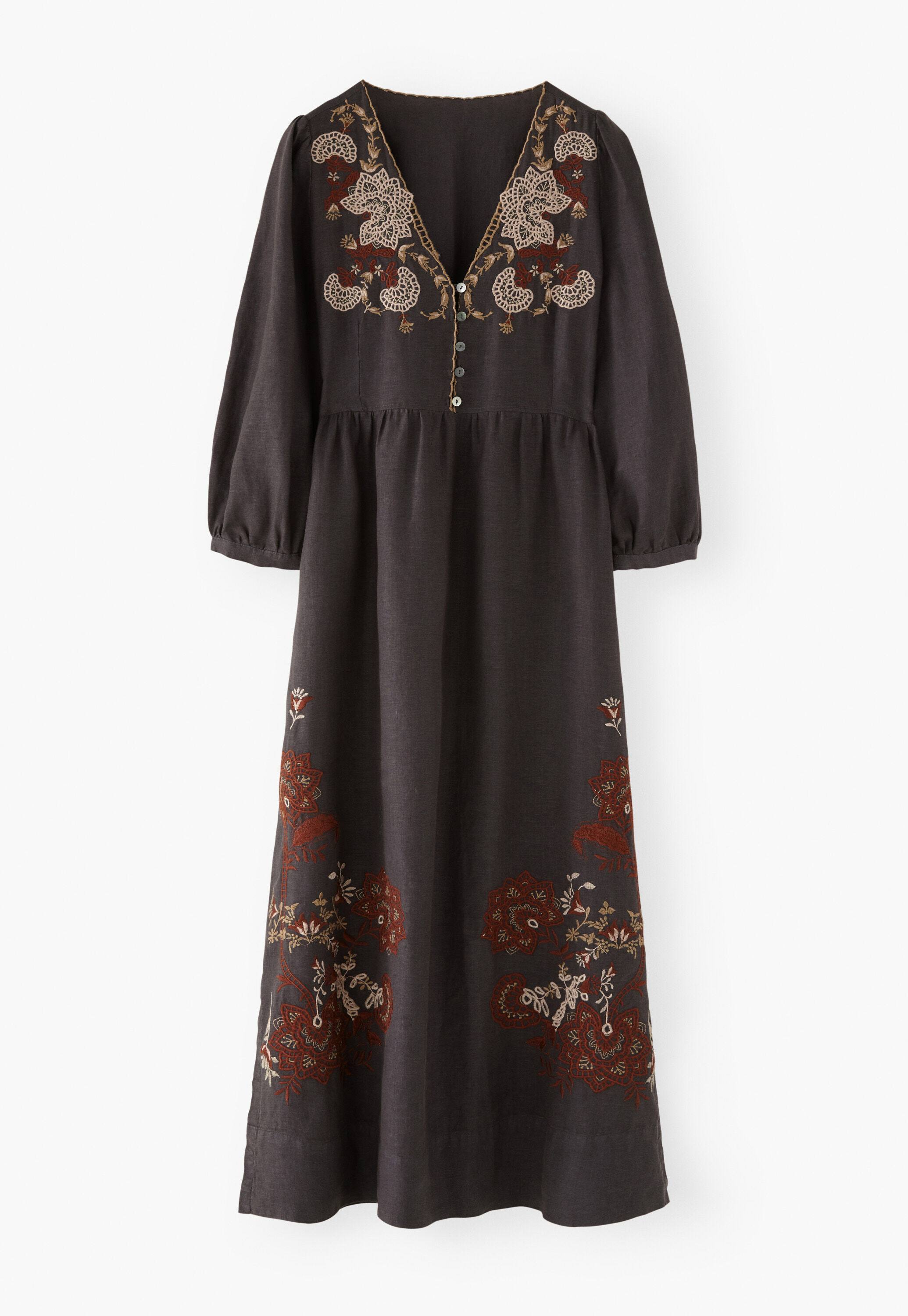 Cutwork embroidery dress, Charcoal, large