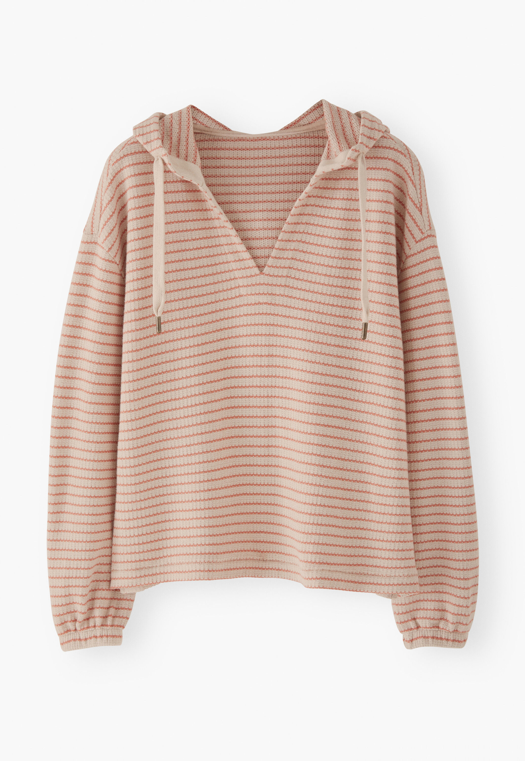 Textured striped hoodie, Parchment peach, large