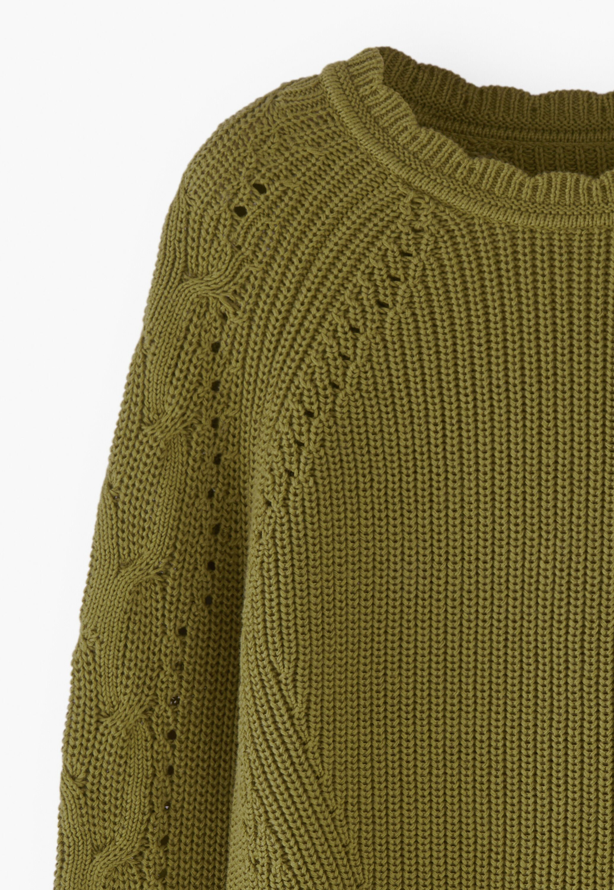 Cable-sleeve sweater, Dark lime, large