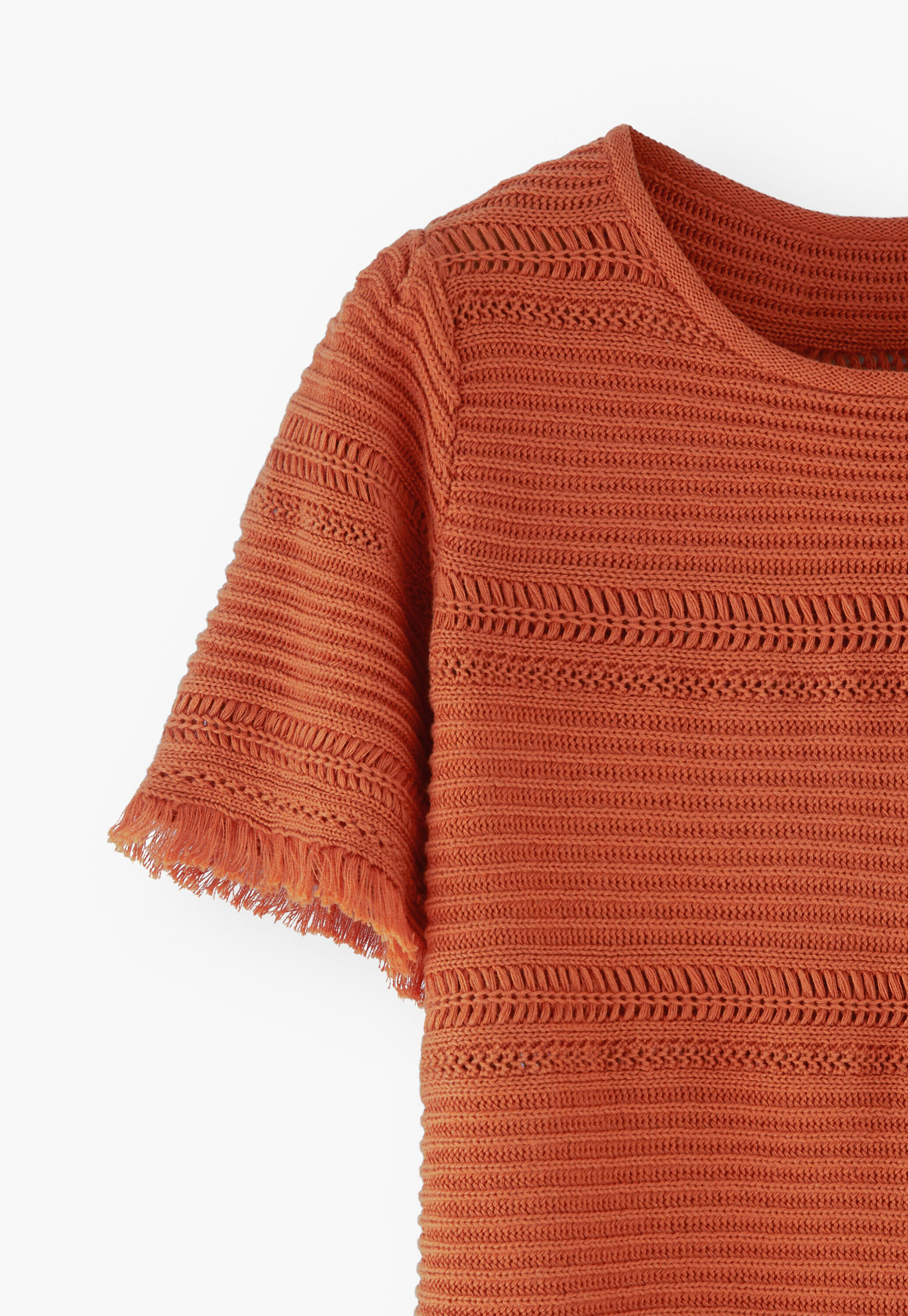Rib-stitch fringed sweater, Burnt orange, large