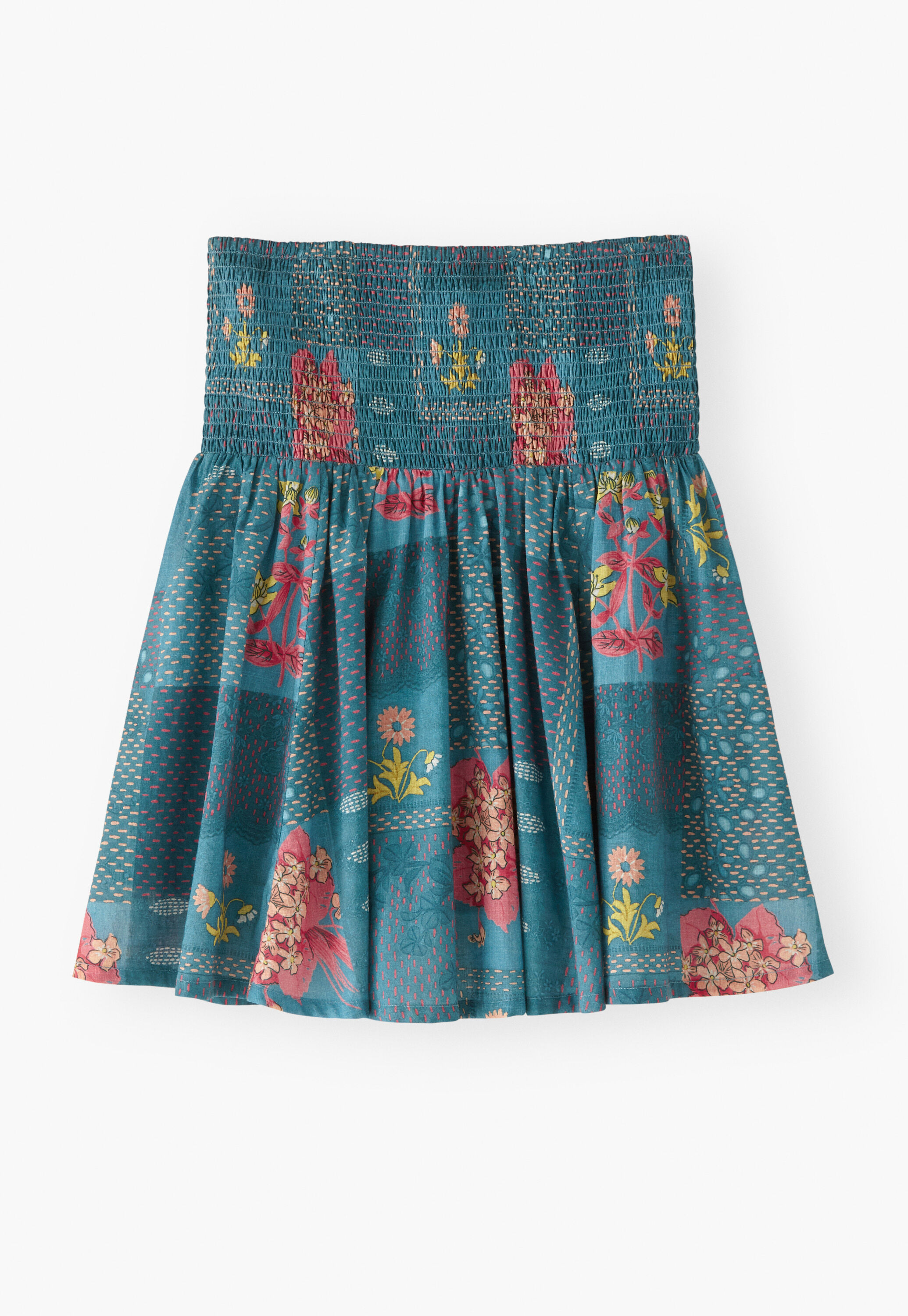 Patchwork printed skirt, Denim cerise, large