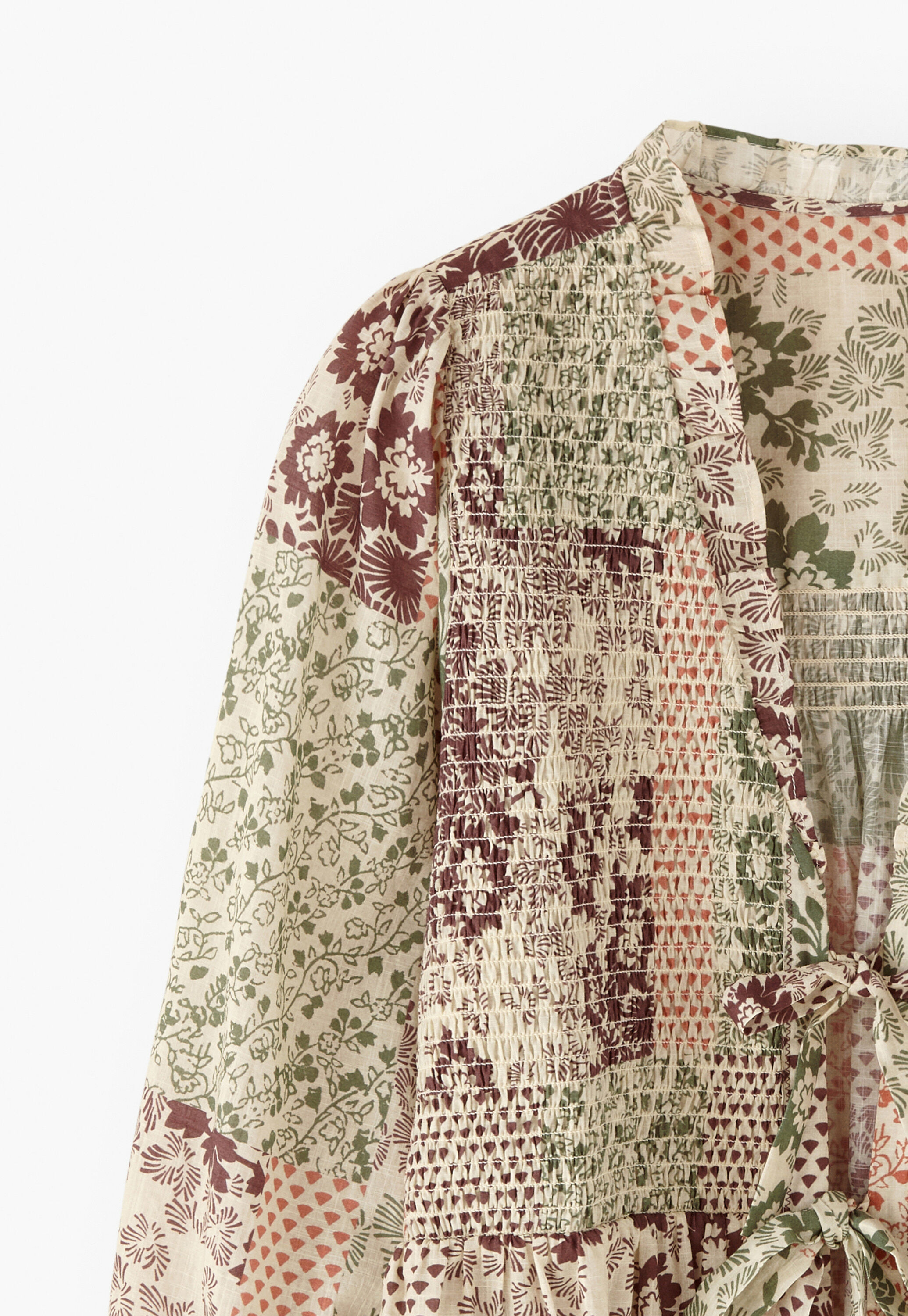 Tie-front printed blouse, Ivory plum, large