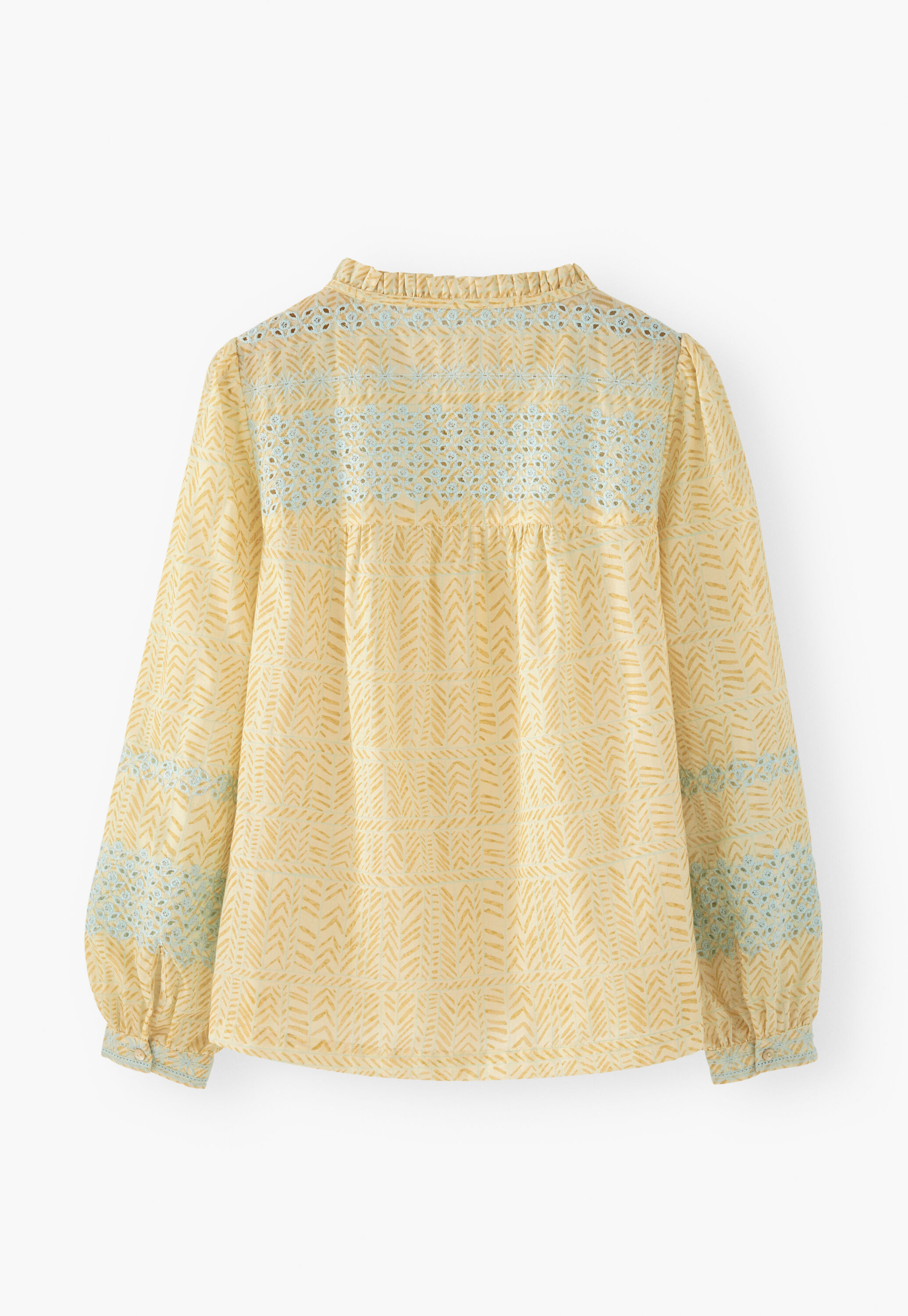 Print and broderie blouse, Soft sand, large