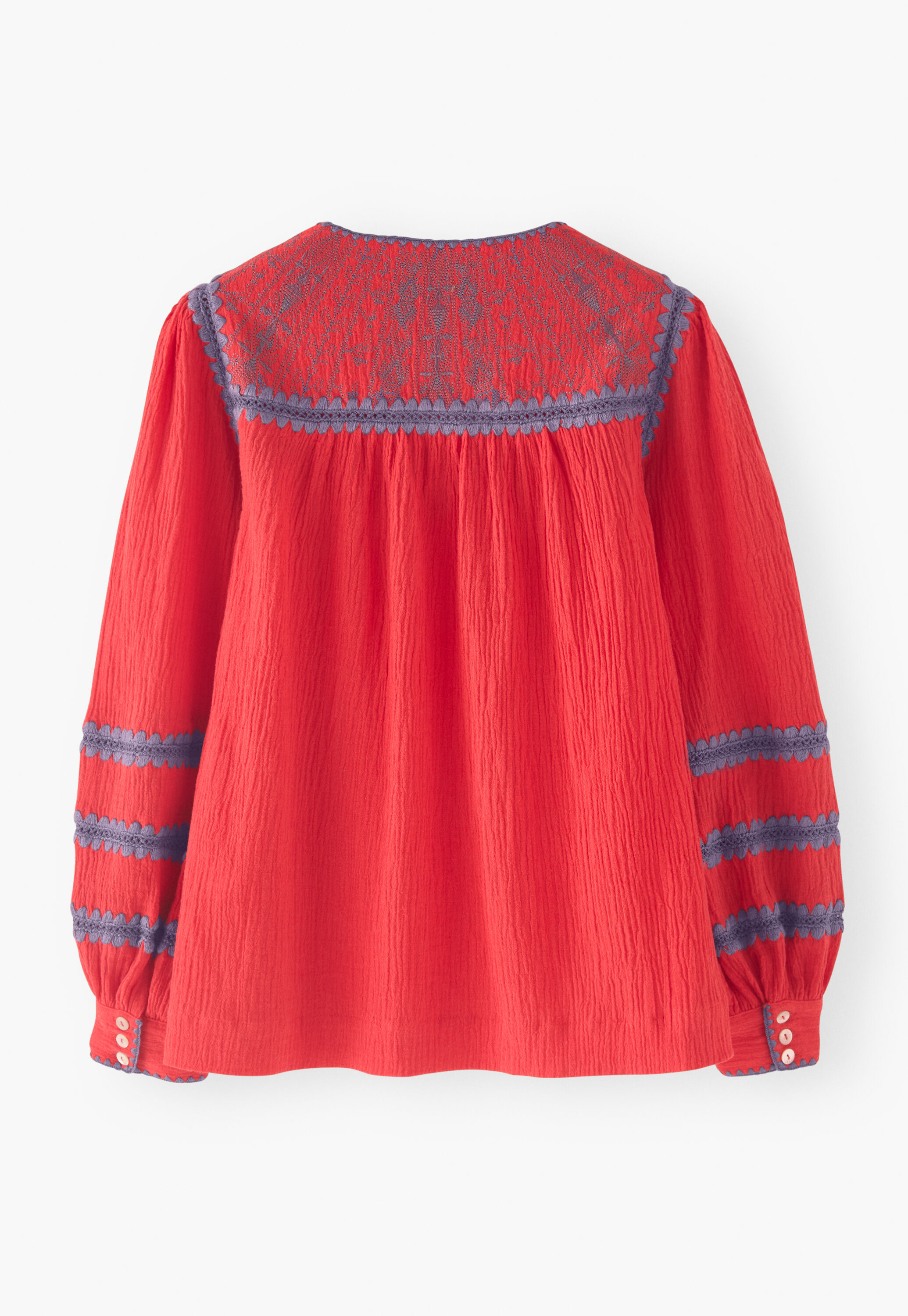 Embroidered blouse, Bright crimson, large