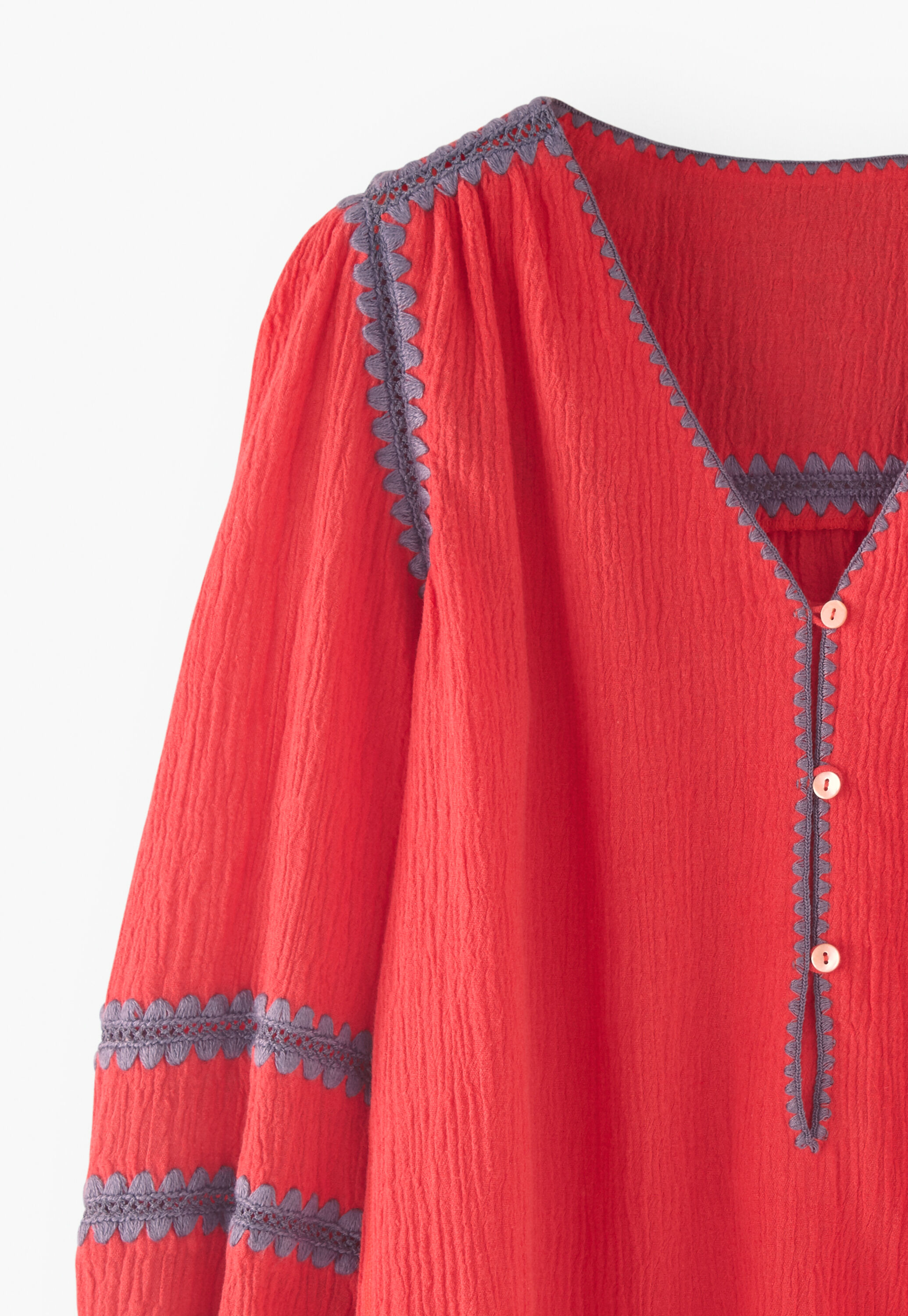 Embroidered blouse, Bright crimson, large