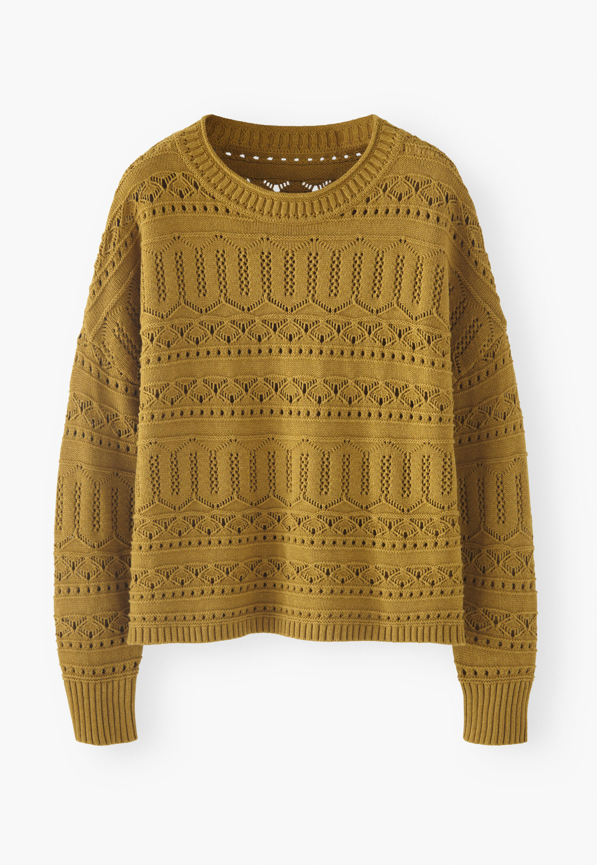 Pointelle sweater, Green ochre, large