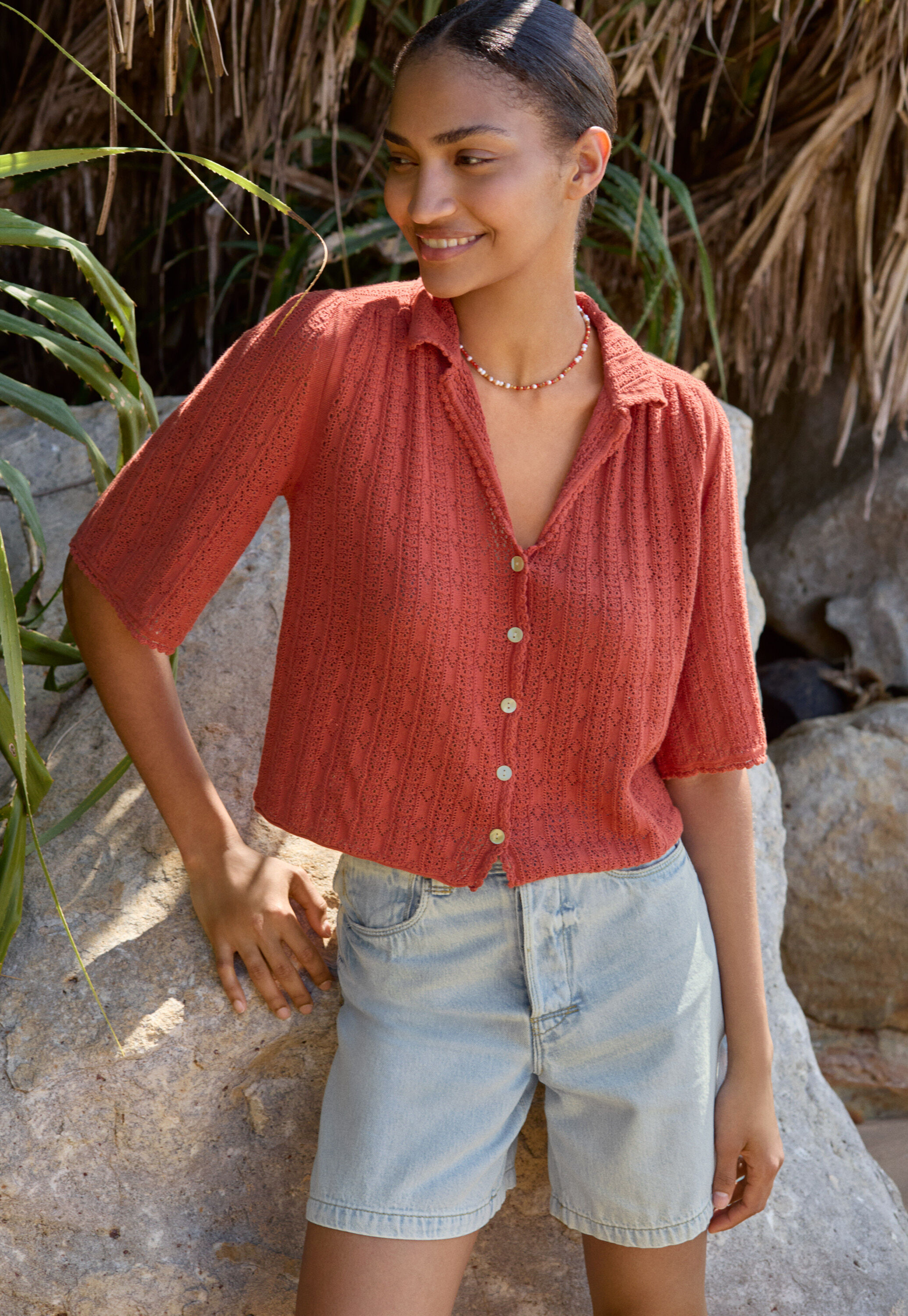 Pointelle-stitch blouse