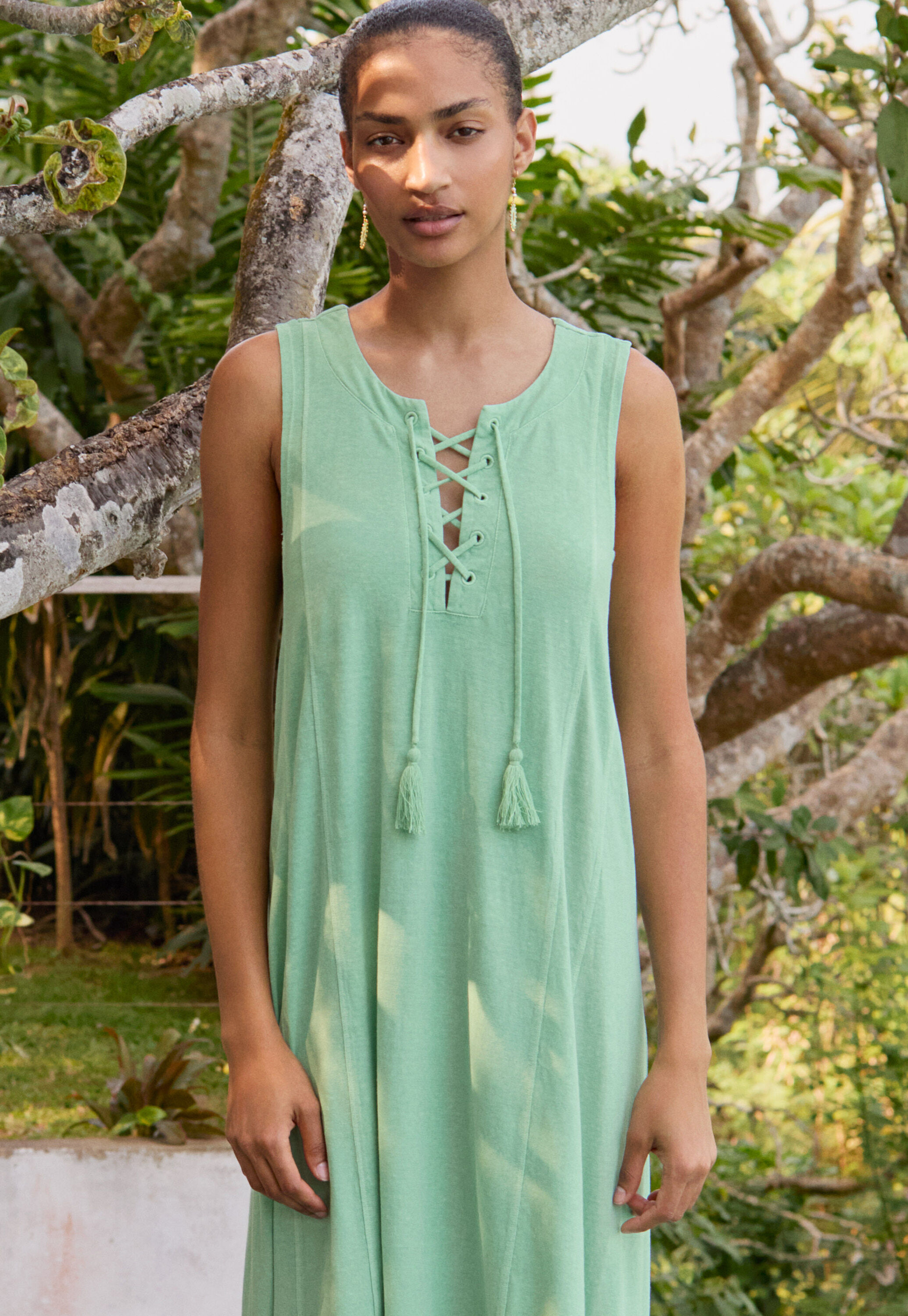 Lace-front jersey dress