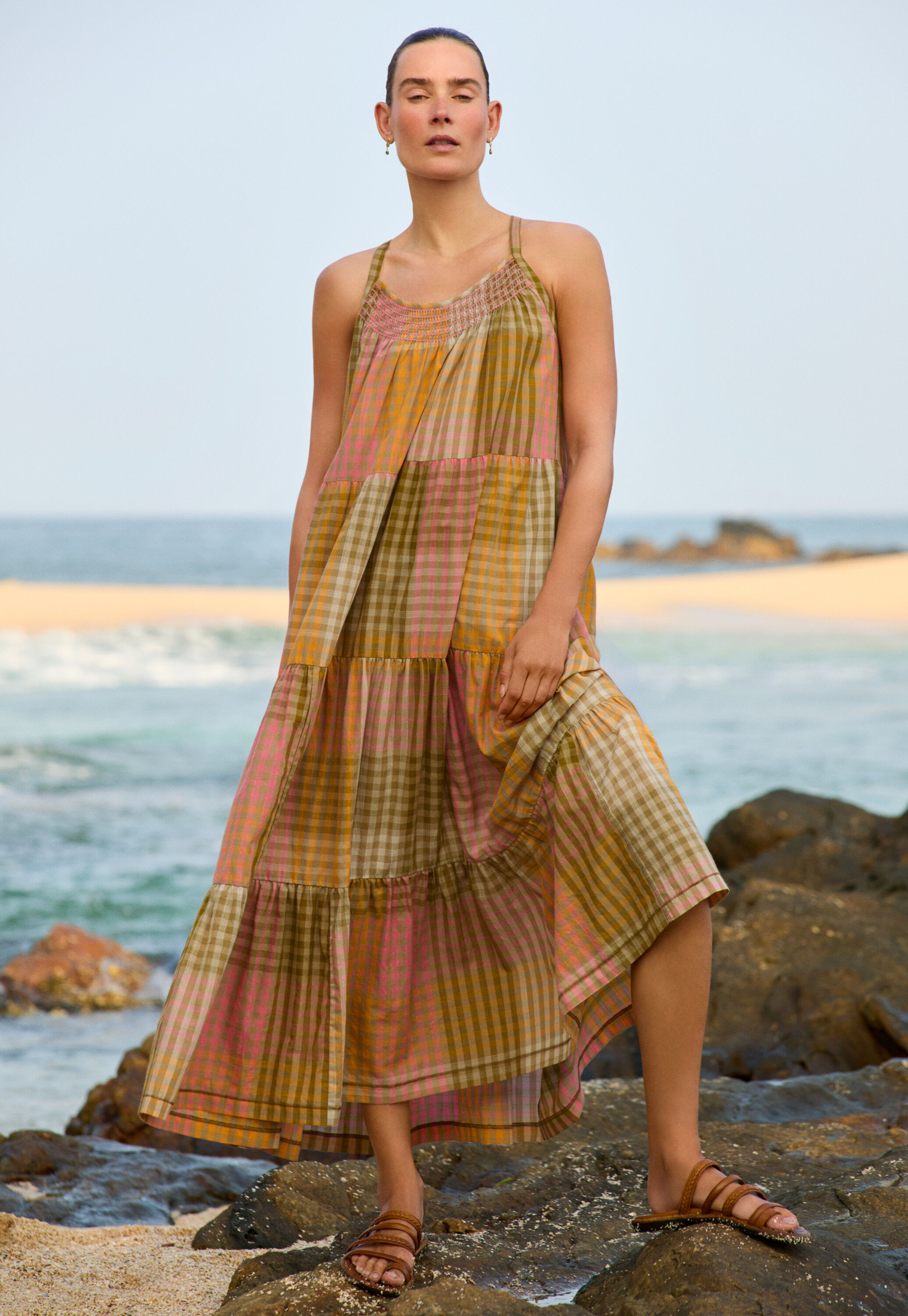 Checked maxi-dress