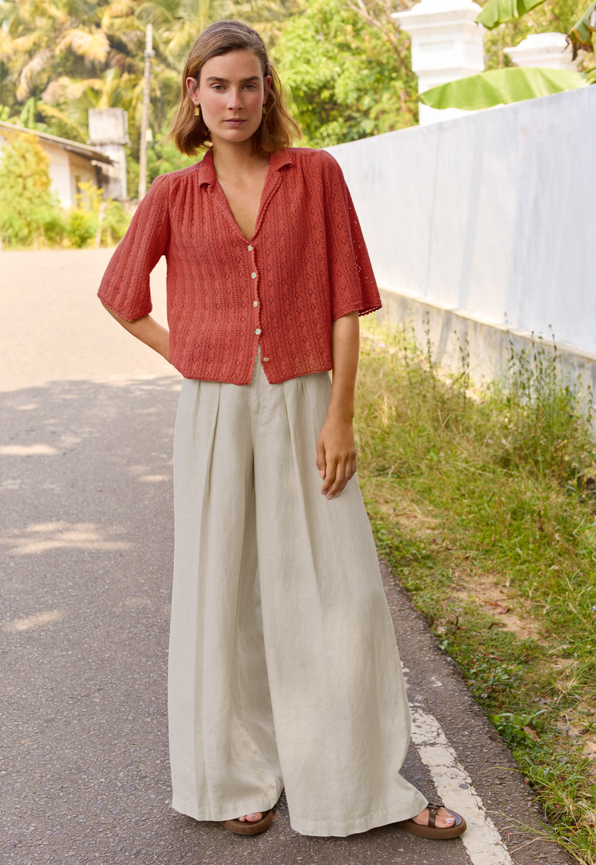 Pointelle-stitch blouse