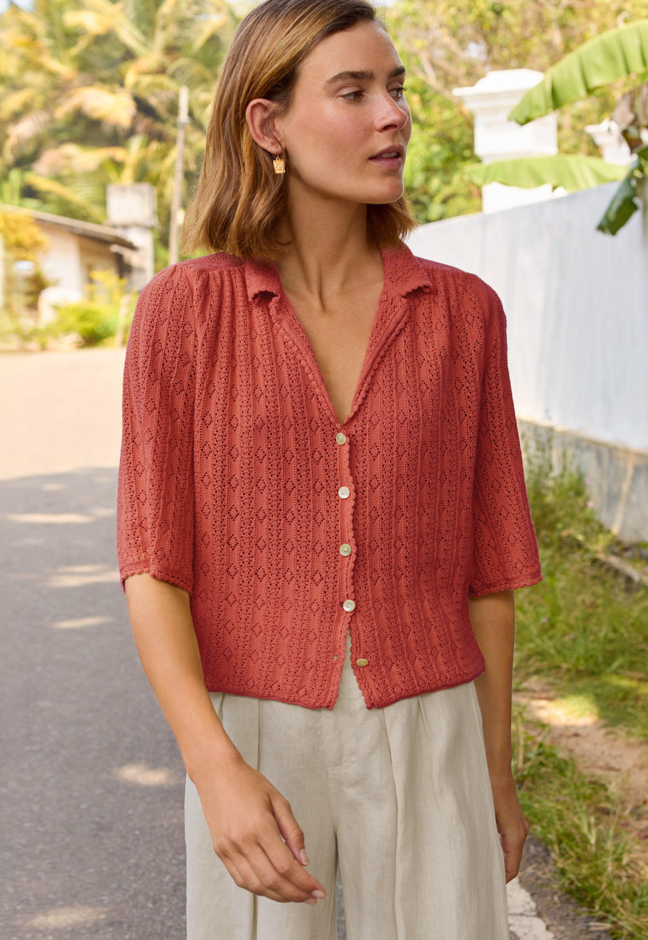 Pointelle-stitch blouse