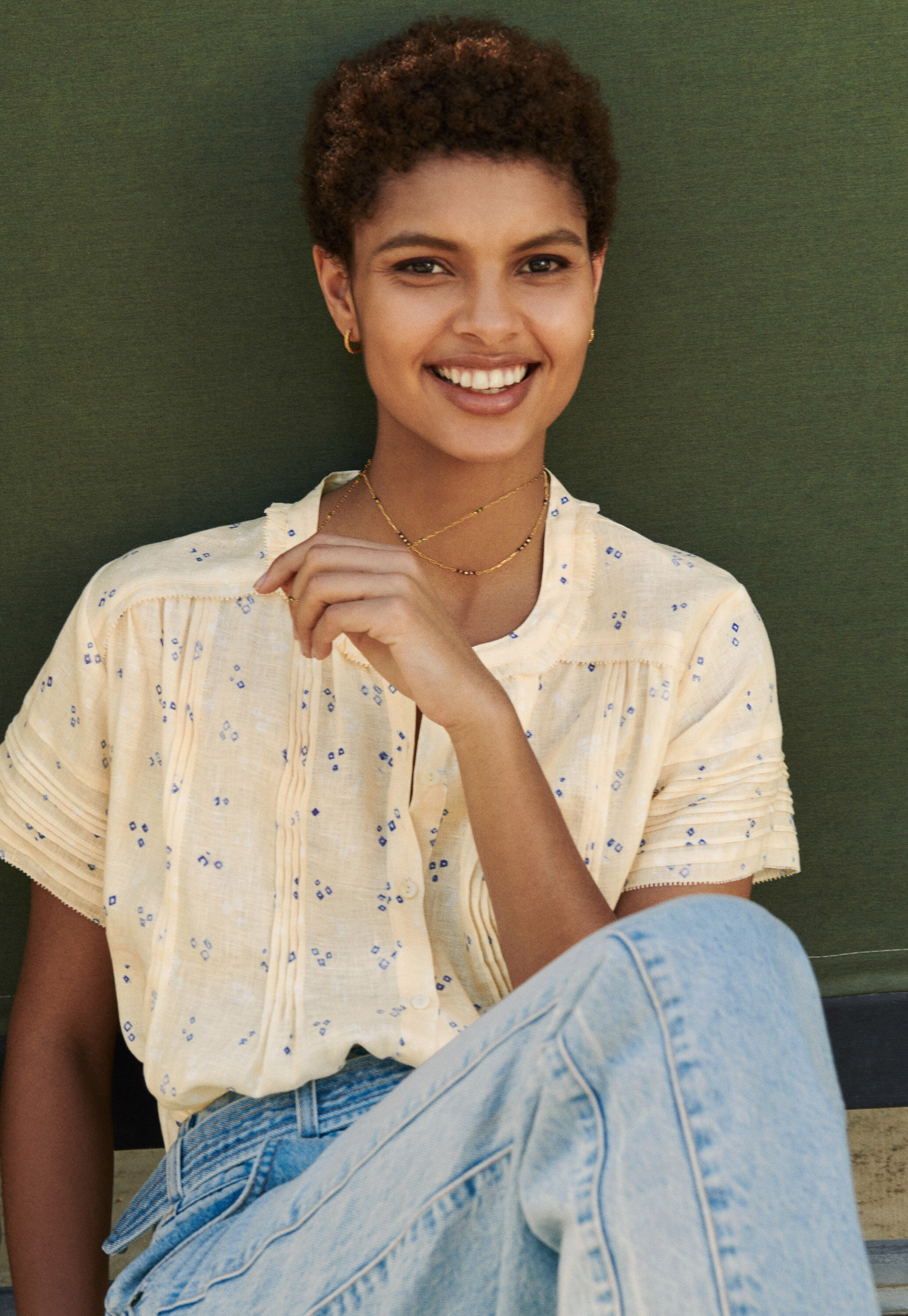 Printed pintuck blouse