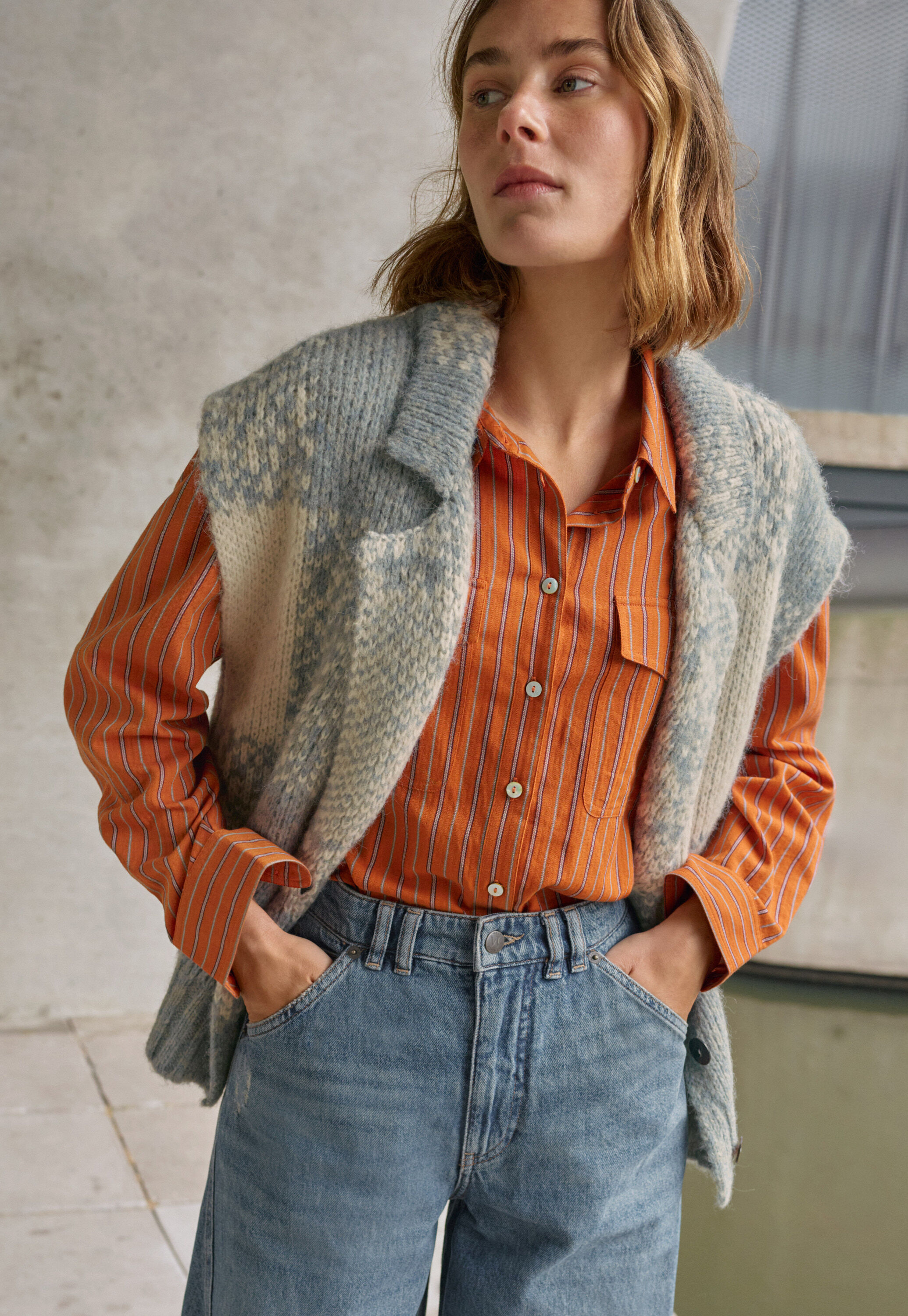 Reverse striped sweater