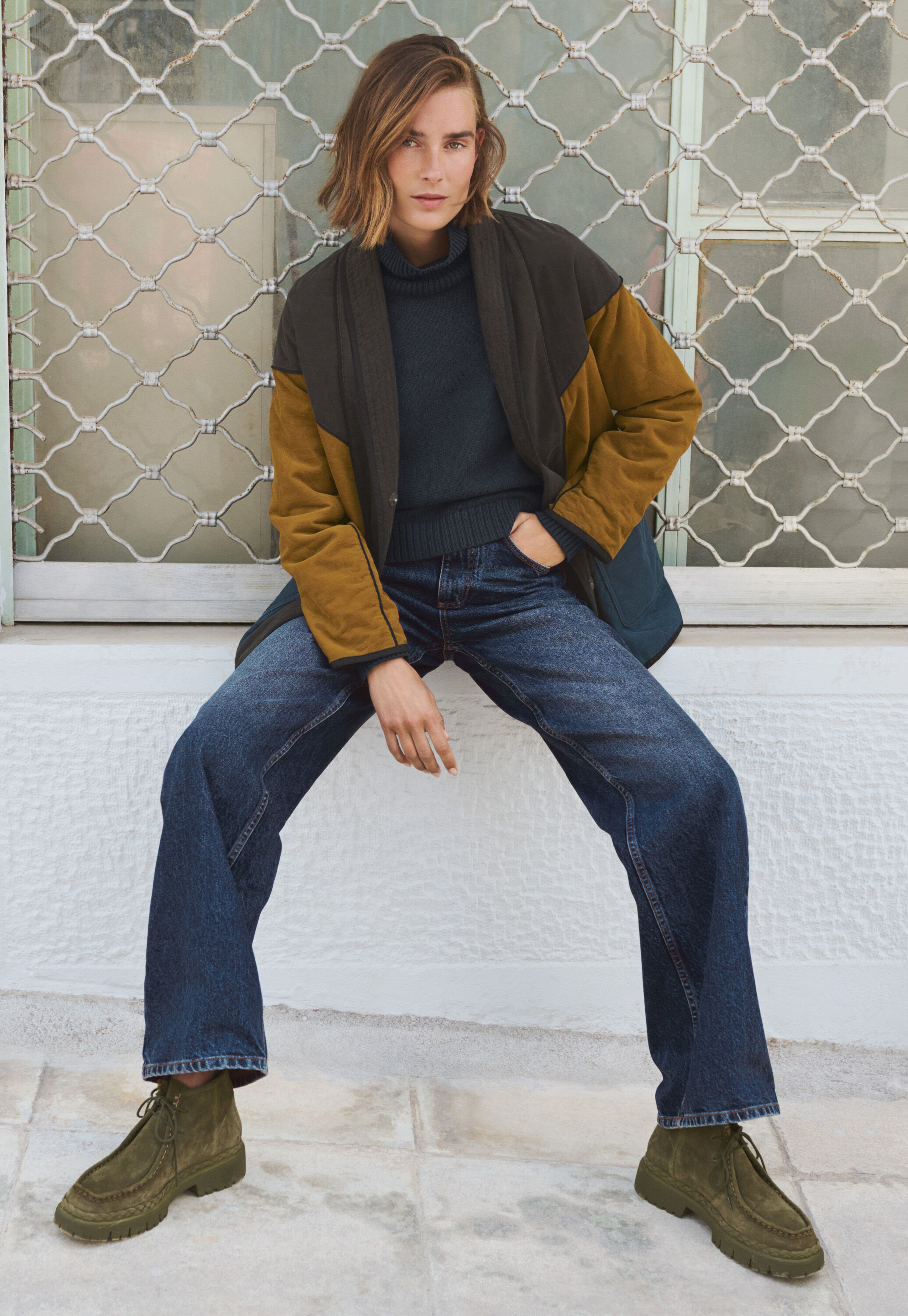 Panelled cord coat, Petrol ochre, large