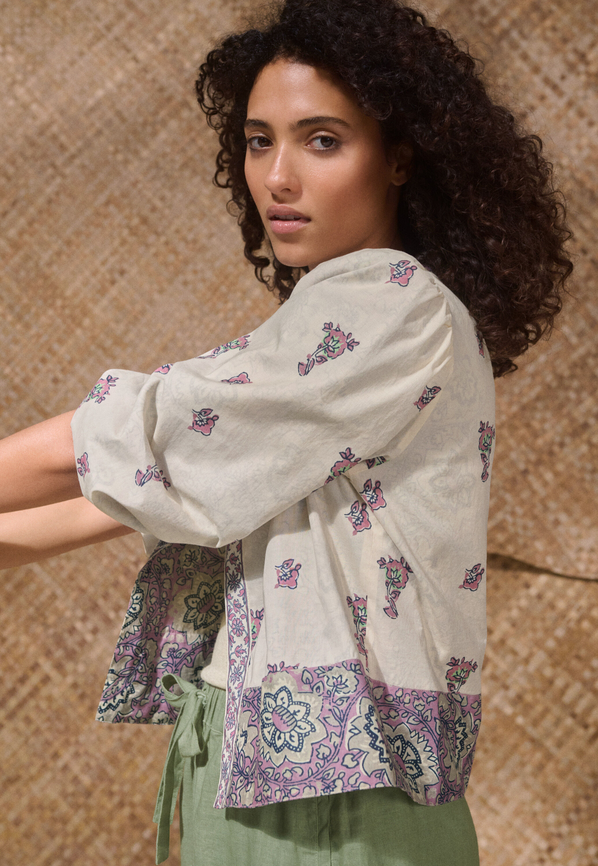 Reversible printed jacket, Ivory mauve, large
