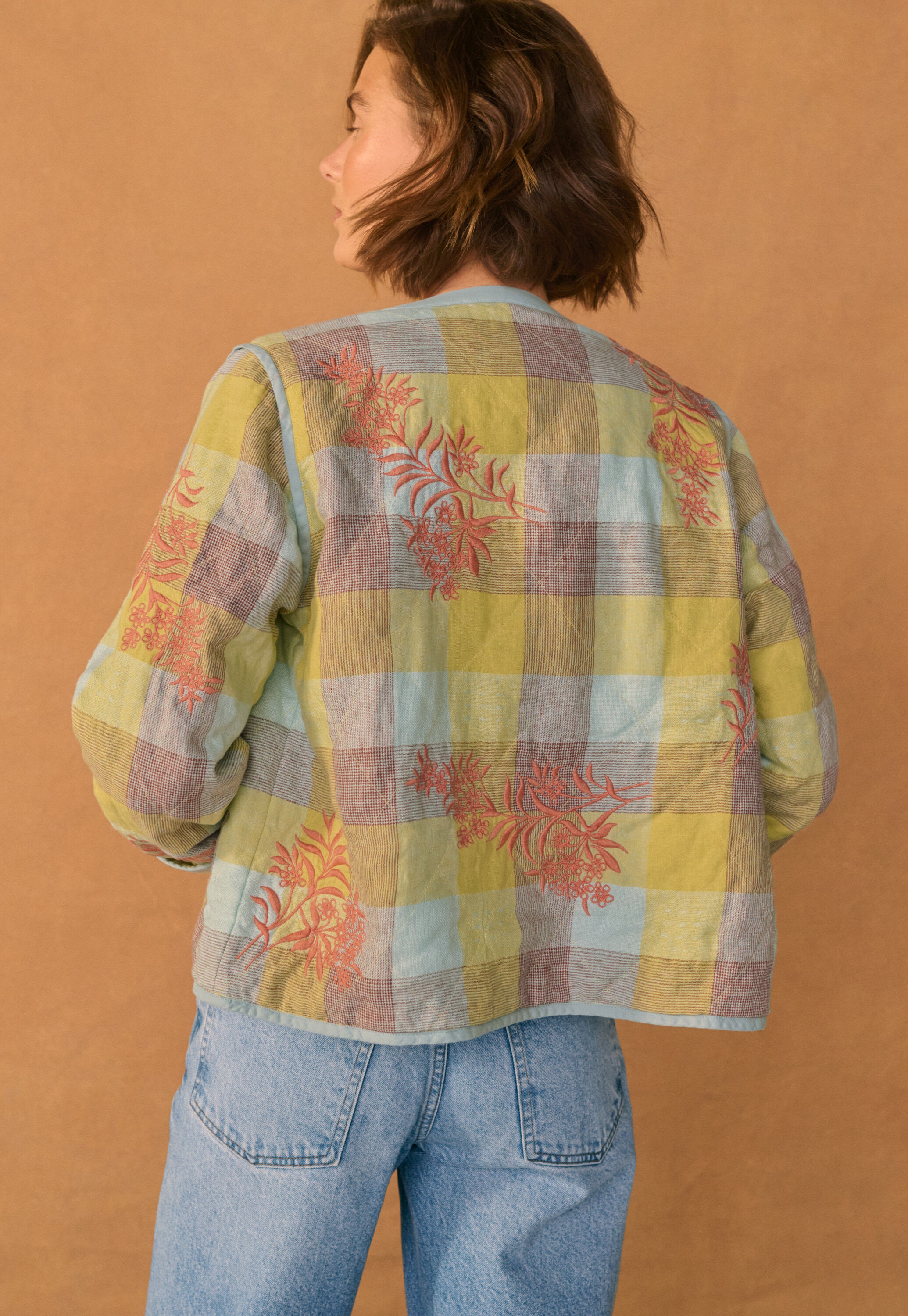 Embroidered gingham jacket, Yellow brick, large